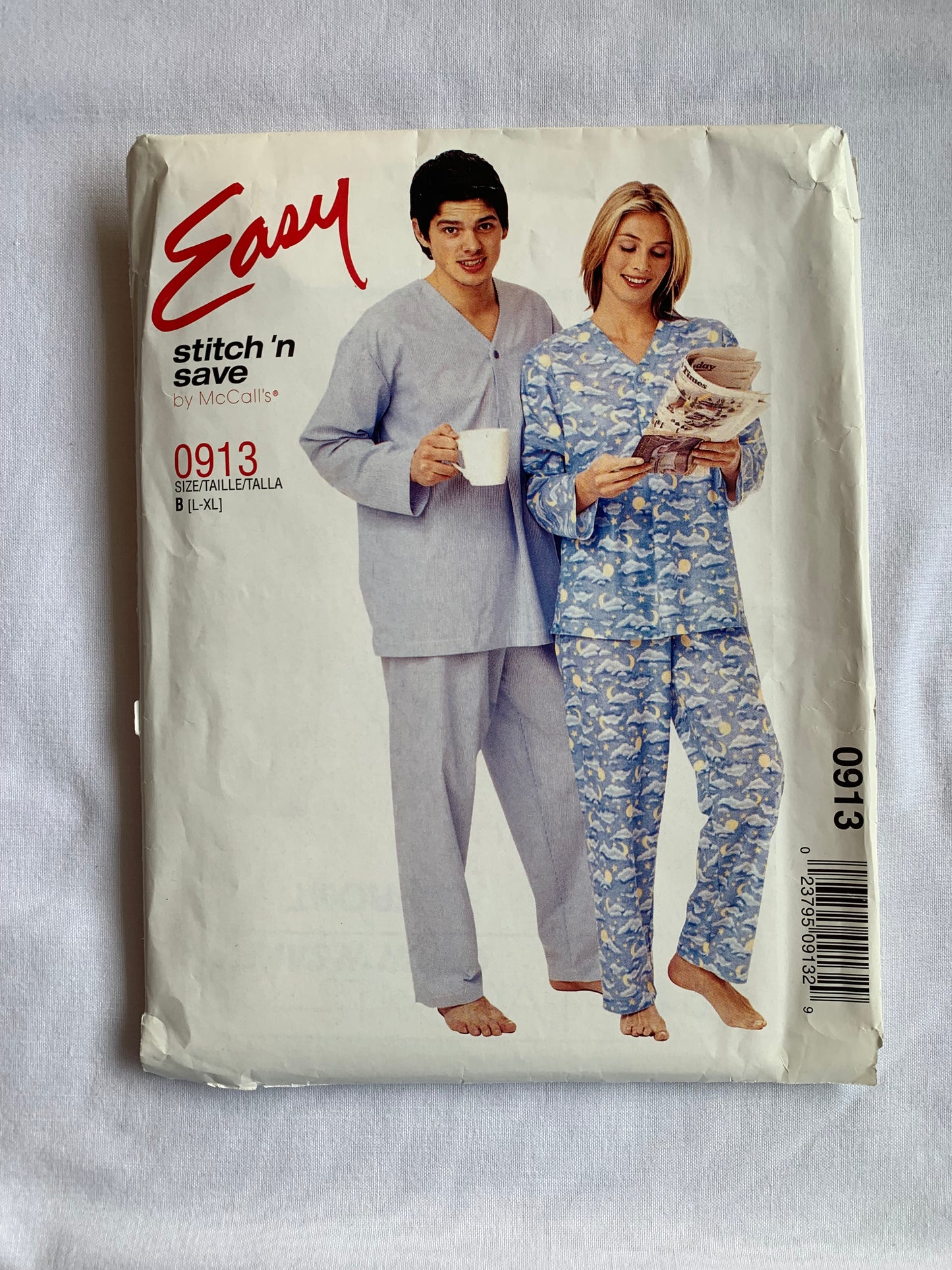 McCall's Sewing Pattern 0913 Misses'/Men's/Teens' Sleepwear, Pajamas, Top, Pants, Button Front, Long Sleeves, Pockets, Size 40-46, Uncut, 2003