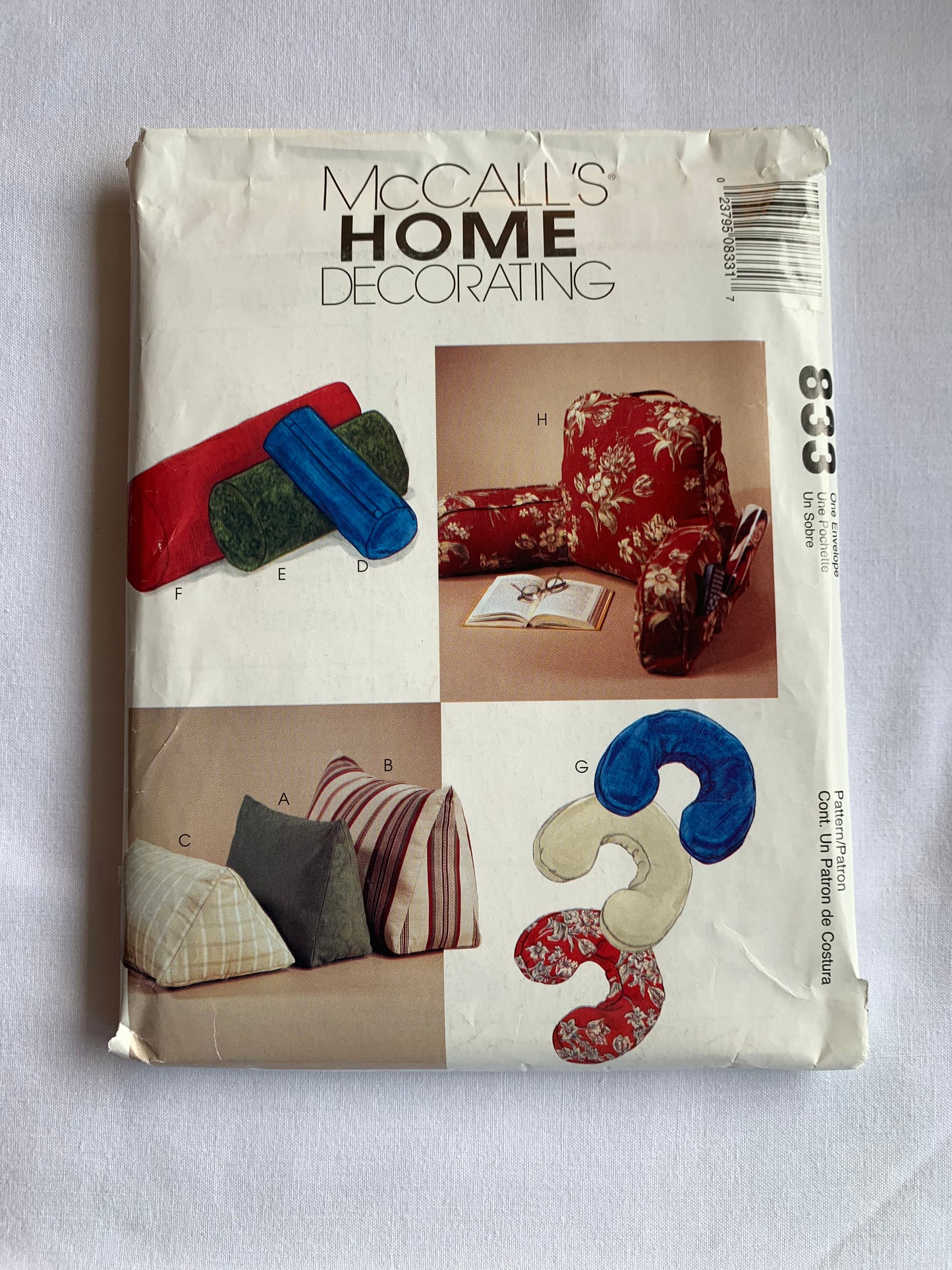 McCall's Sewing Pattern 833 Craft Pillows, Neck Roll, Wedge, Bolster, Lounge, Uncut, Vintage 1950