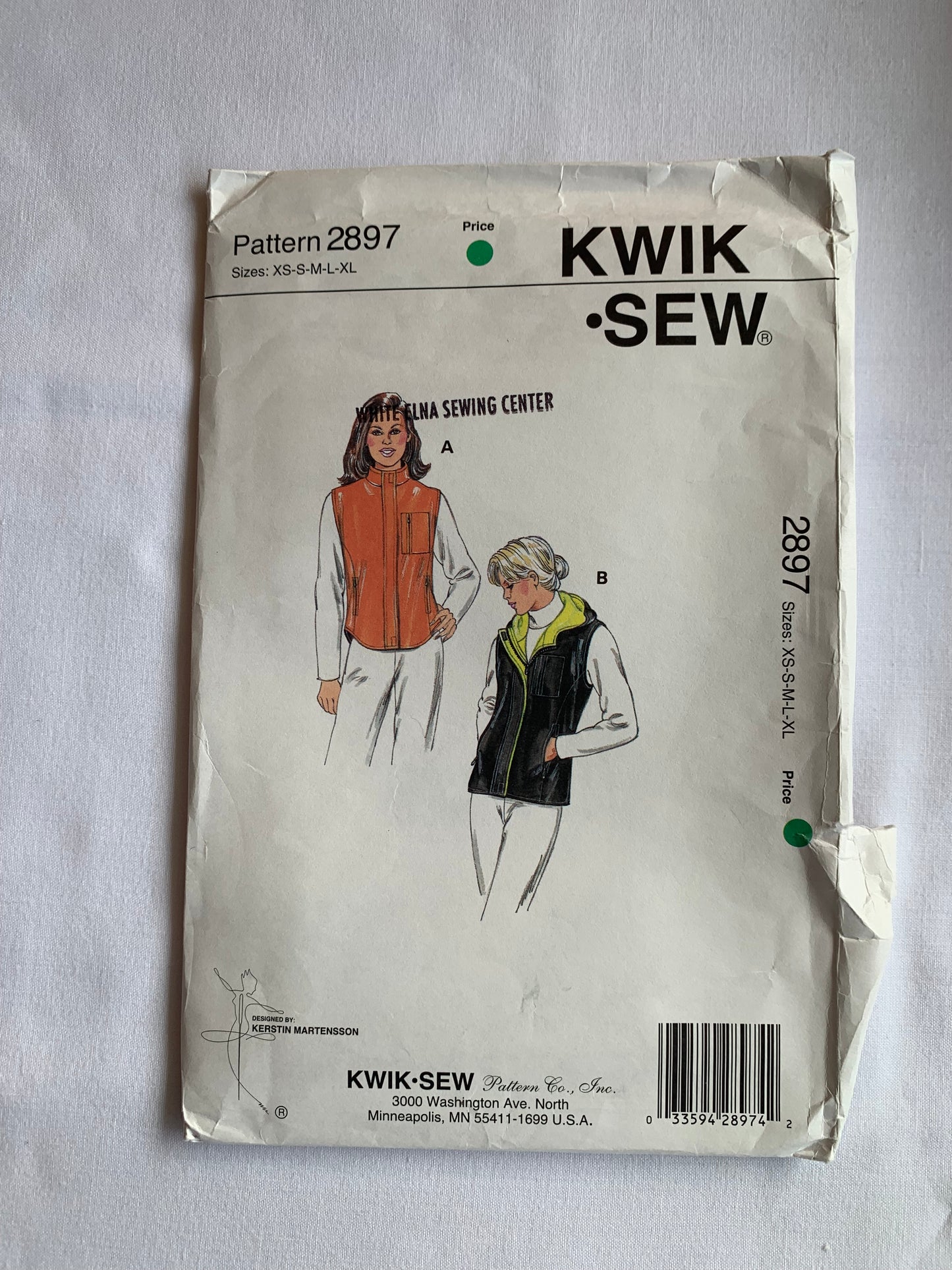 KWIK Sewing Pattern2897 Misses' Vest, Collar, Pockets, Long Back, Lining, Zipper, Teens, Sleeveless, Hood, Size XS-XL, Uncut, 2000
