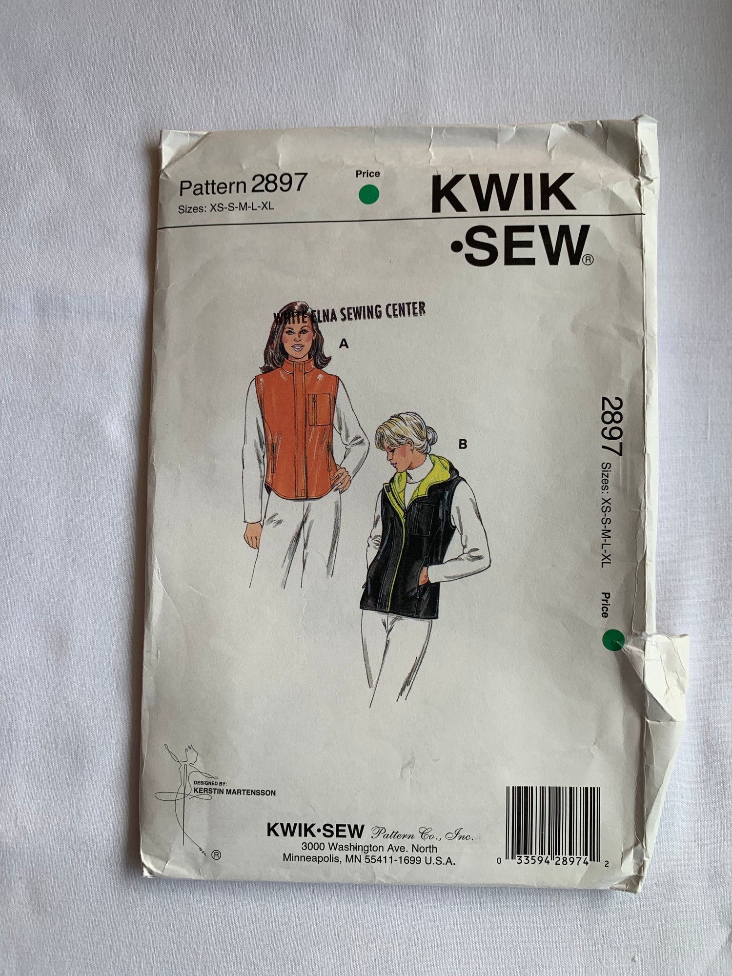 KWIK Sewing Pattern2897 Misses' Vest, Collar, Pockets, Long Back, Lining, Zipper, Teens, Sleeveless, Hood, Size XS-XL, Uncut, 2000