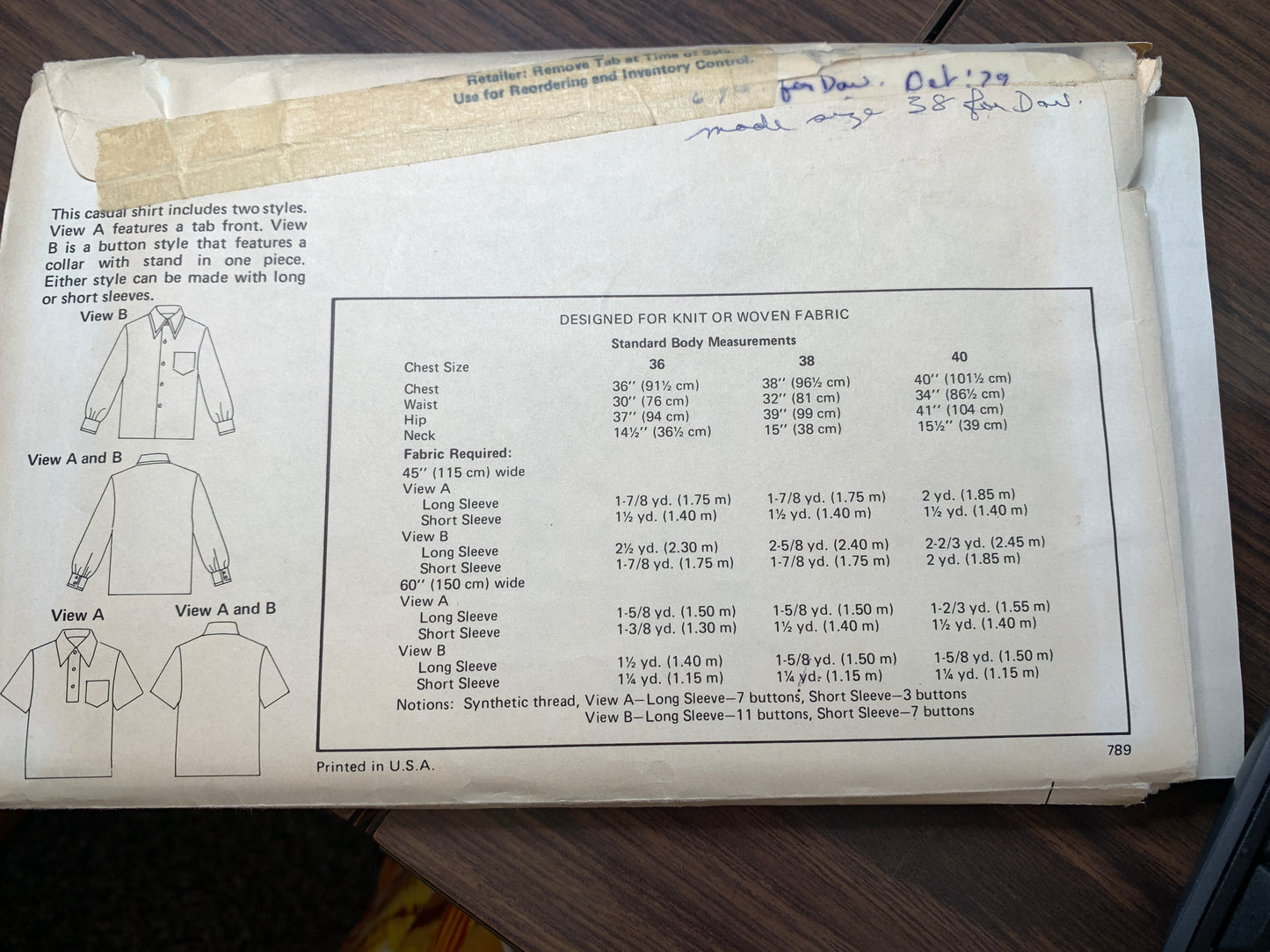 KWIK Sewing Pattern 467 Men's Shirt, Long/Small Sleeves, Size 36-40, Cut, Vintage 1984