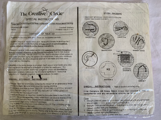 Vintage The Creative Circle #1632 Lighthouse Point, Counted Stitchery, Collectibles, Crafts, Christmas Gift, Craft Kit, Hobby