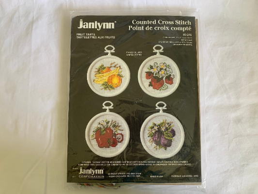 Vintage Janlynn Creations Fruit Tarts, Counted Cross Stitch Kit, Complete Instructions, Craft Kit, Christmas Gift, Frames