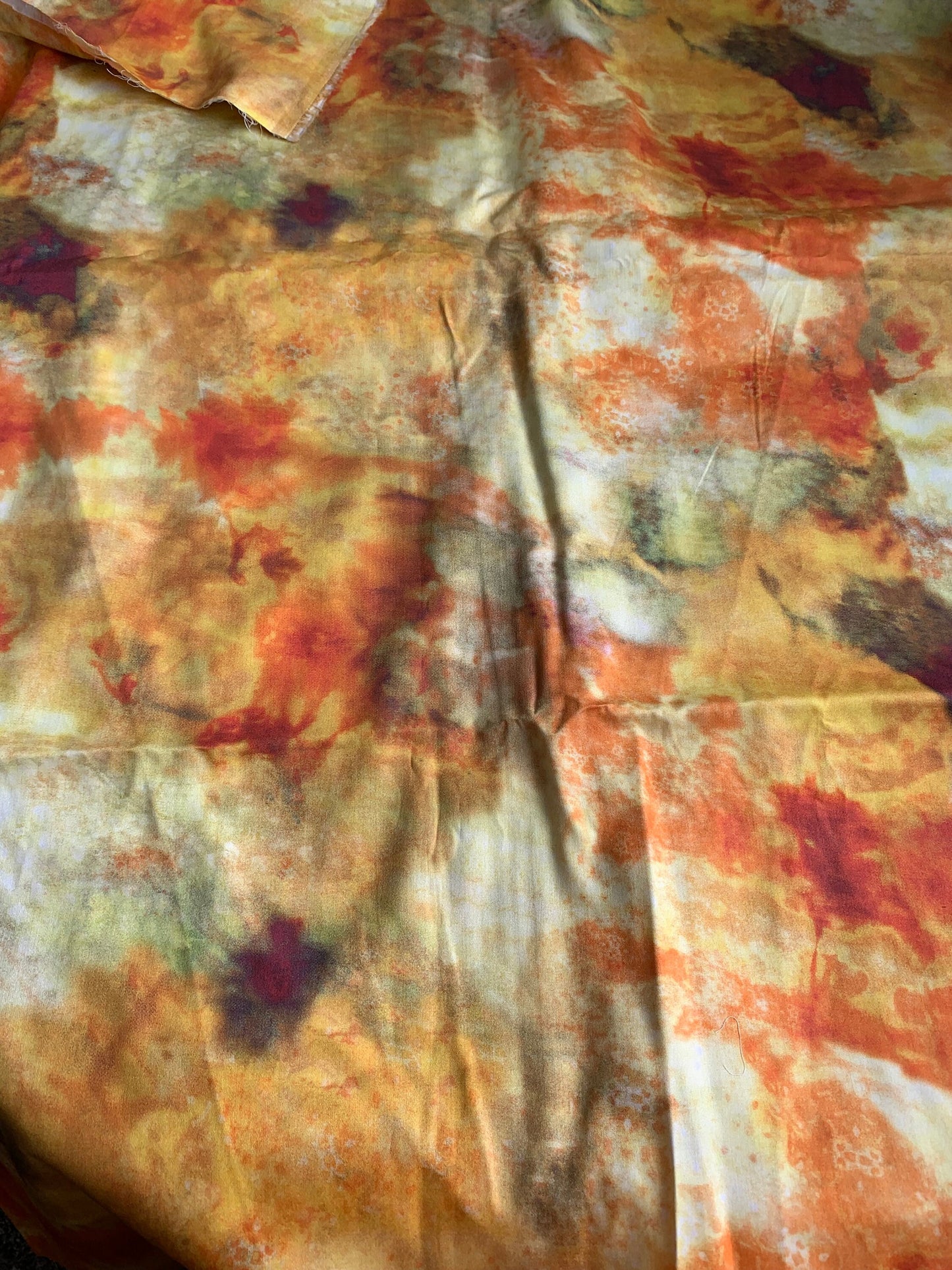 Tie Dye Design, Yellow, Orange, Burgundy, Green Cotton, Polyester, Summer Colors, 172 x 55 Inches,New/Old Stock