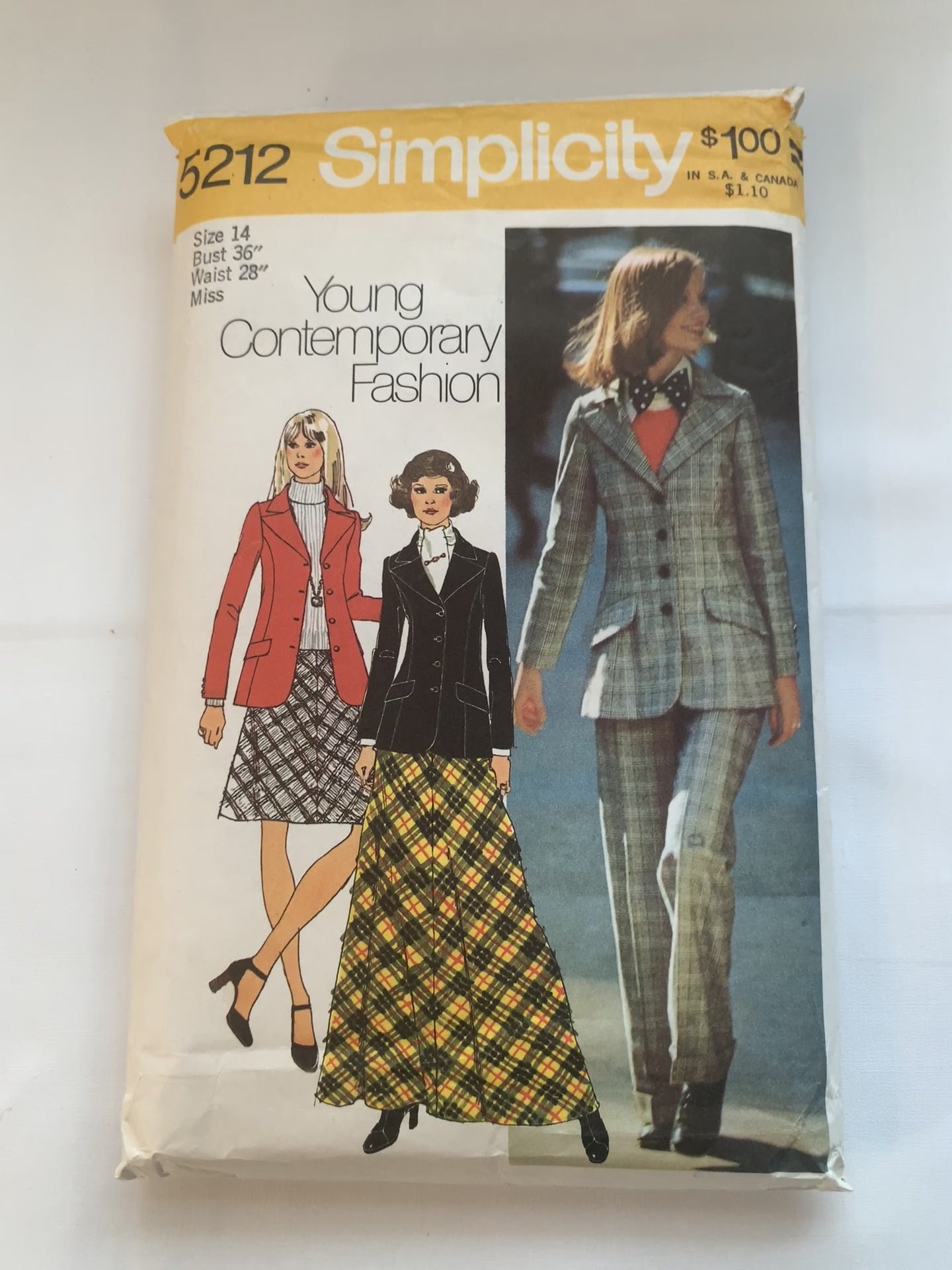 Simplicity Sewing Pattern 5212 Misses' Skirt, Pants, Jacket, Two Lengths, Princess Seams, Pockets, Zipper Closing, Size 14, Cut, Vintage 1972