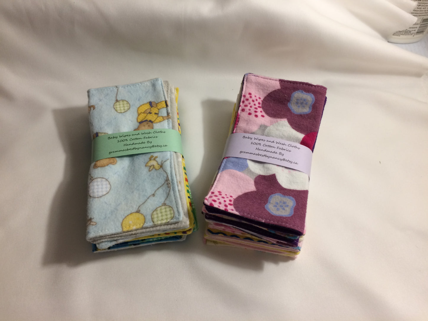 Washcloths/Wipes, Flannelette, Reversible, Environmentally Safe, 100% Cotton, Handmade, Gift, Baby, Facial Cleansing, Eco-Friendly, Re-Usable