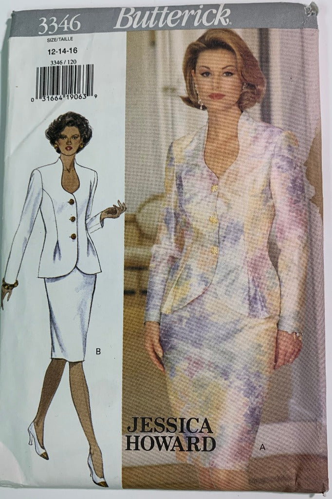 Butterick Sewing Pattern 3346 Misses' Top & Skirt, Button Front, Long Sleeves, Shoulder Pads, Size 12-16, Uncut, Vintage 1994