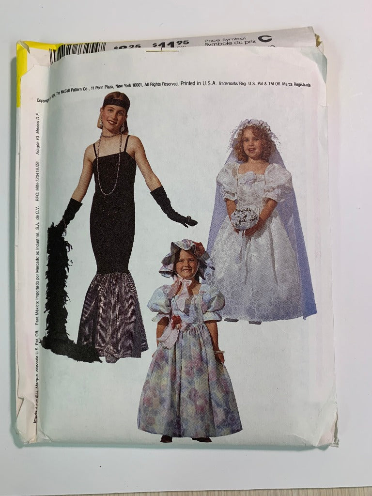 McCall's 7345 Girl's Costumes Bride, Fairy Princess, Singer, Movie Star, Belle, Size 7-8, Uncut, Vintage 1994