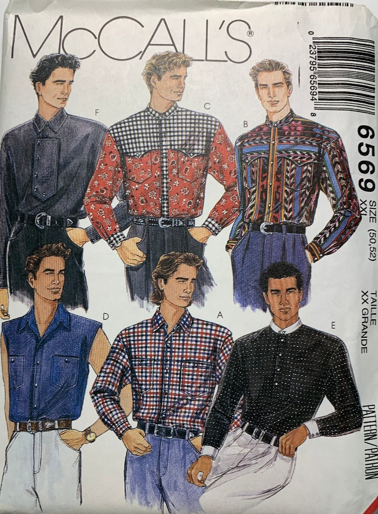 McCall's 6569 Men's Shirts, Size 50-52, Uncut, Vintage 1993