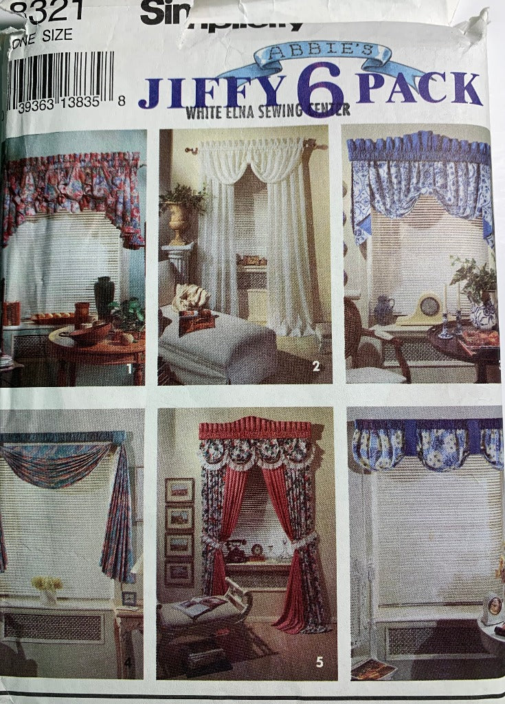 Simplicity 8321 Window Coverings, 6 Variations, Uncut, Vintage 1993