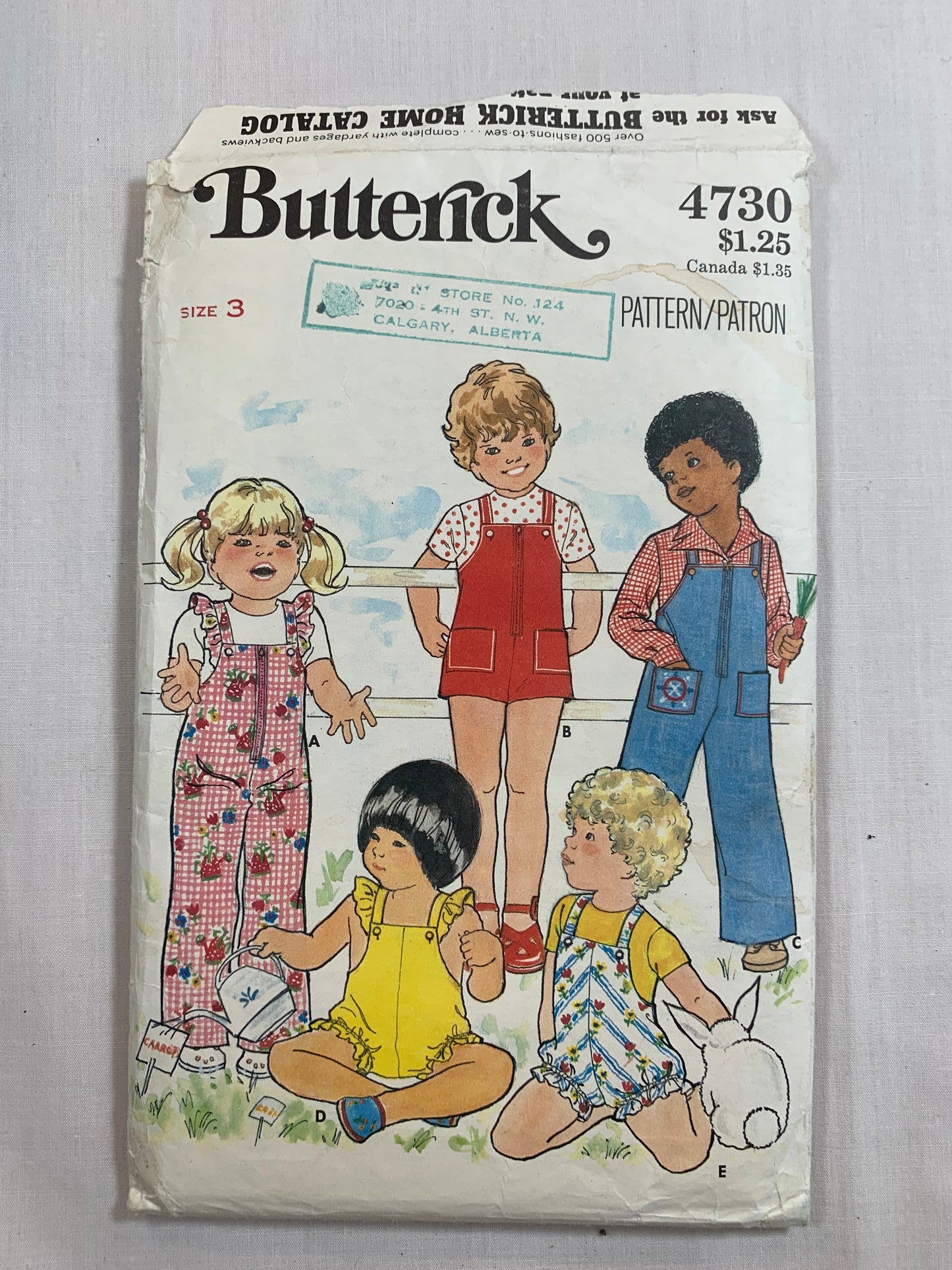 Butterick Sewing Pattern 4730 Toddlers' Overalls, Romper, Two Lengths, Bibs, Ruffles, Front Zipper, Shoulder Straps, Size 3, Cut, Vintage 1989