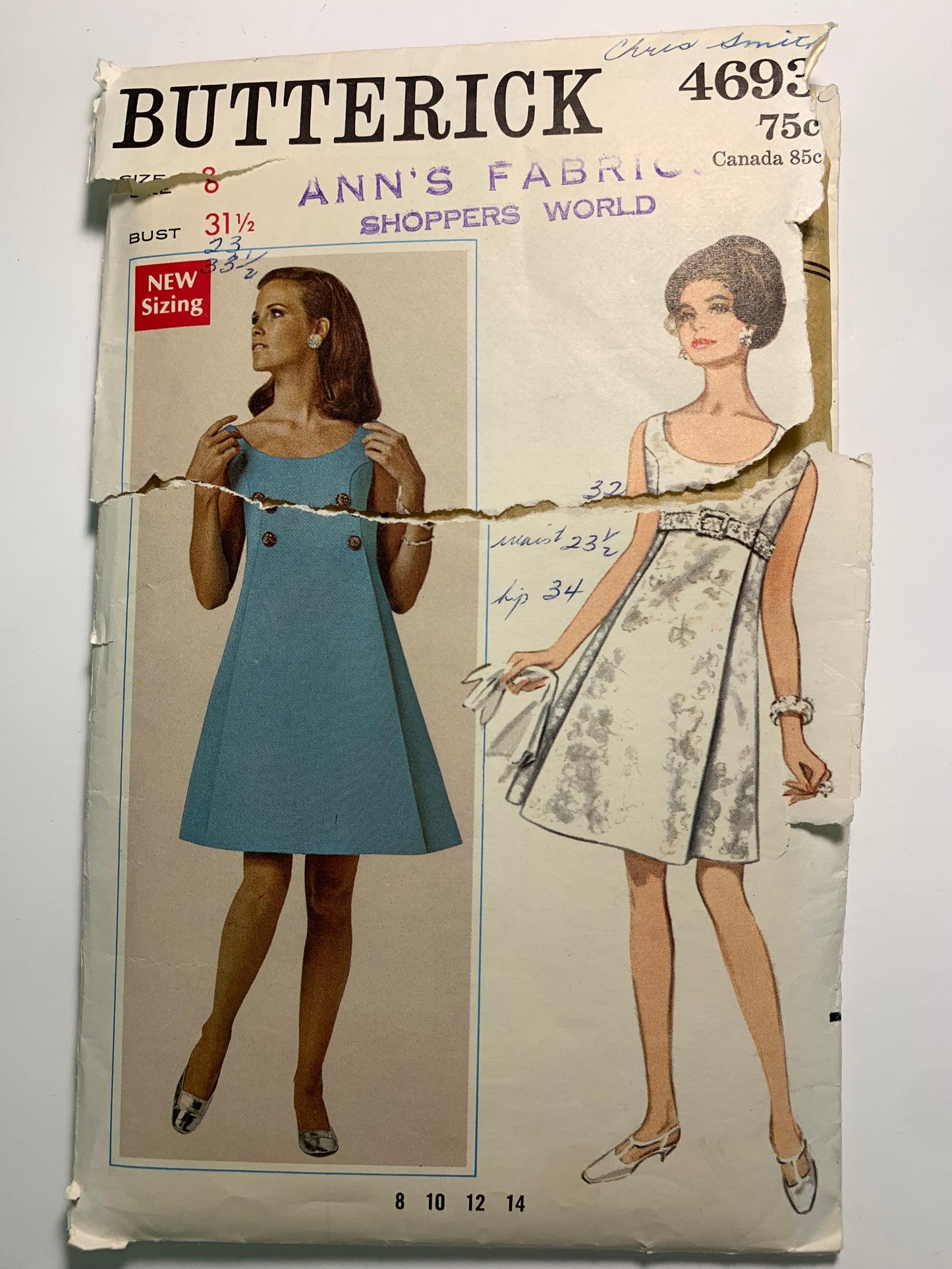 Butterick 4693 Misses' One-Piece Evening Dress, Size 8, Cut, Vintage 1970