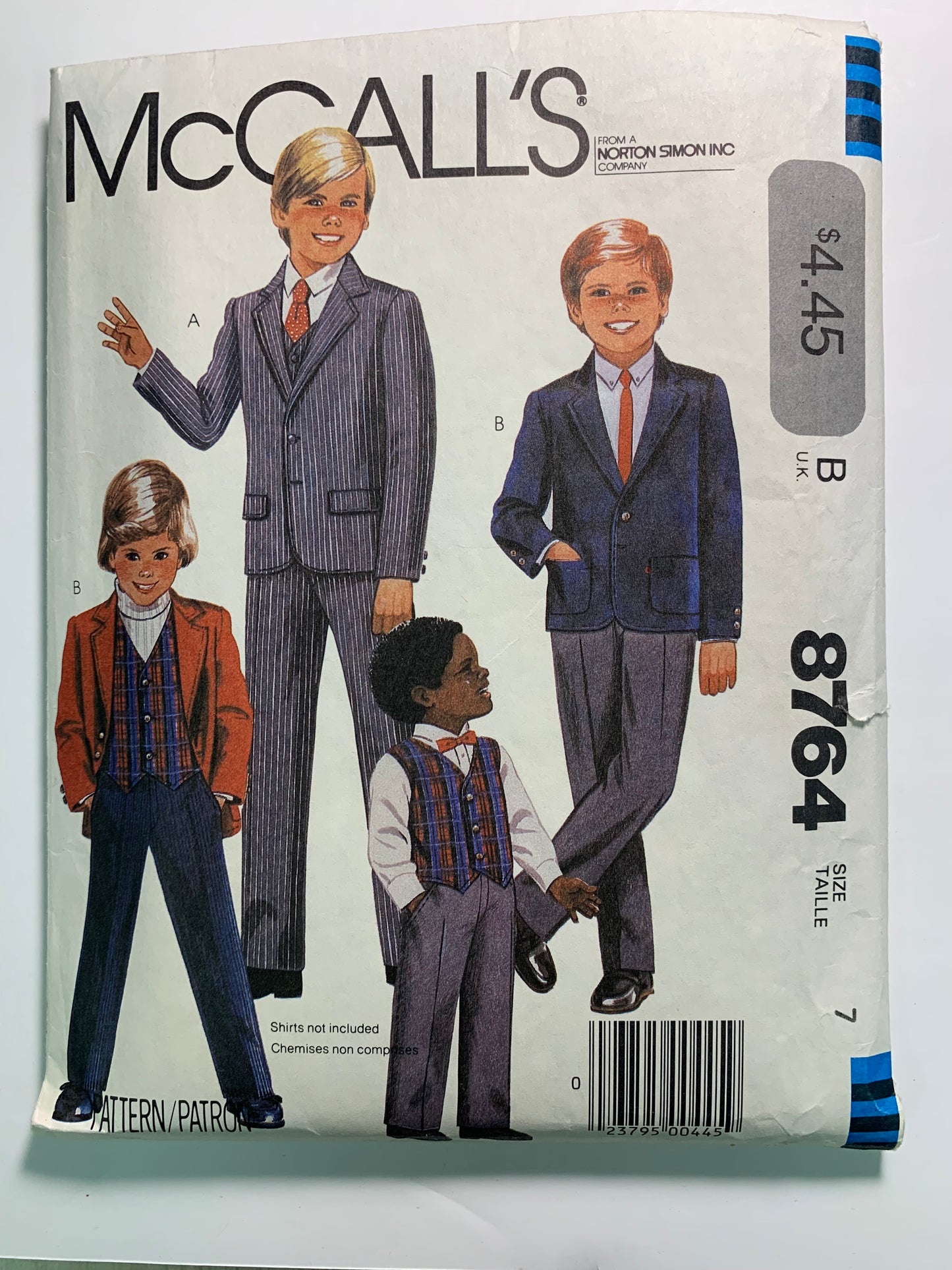 McCall's 8764 Children's, Boys' Jacket, Vest, Pants, Size 7, Cut, Vintage 1983
