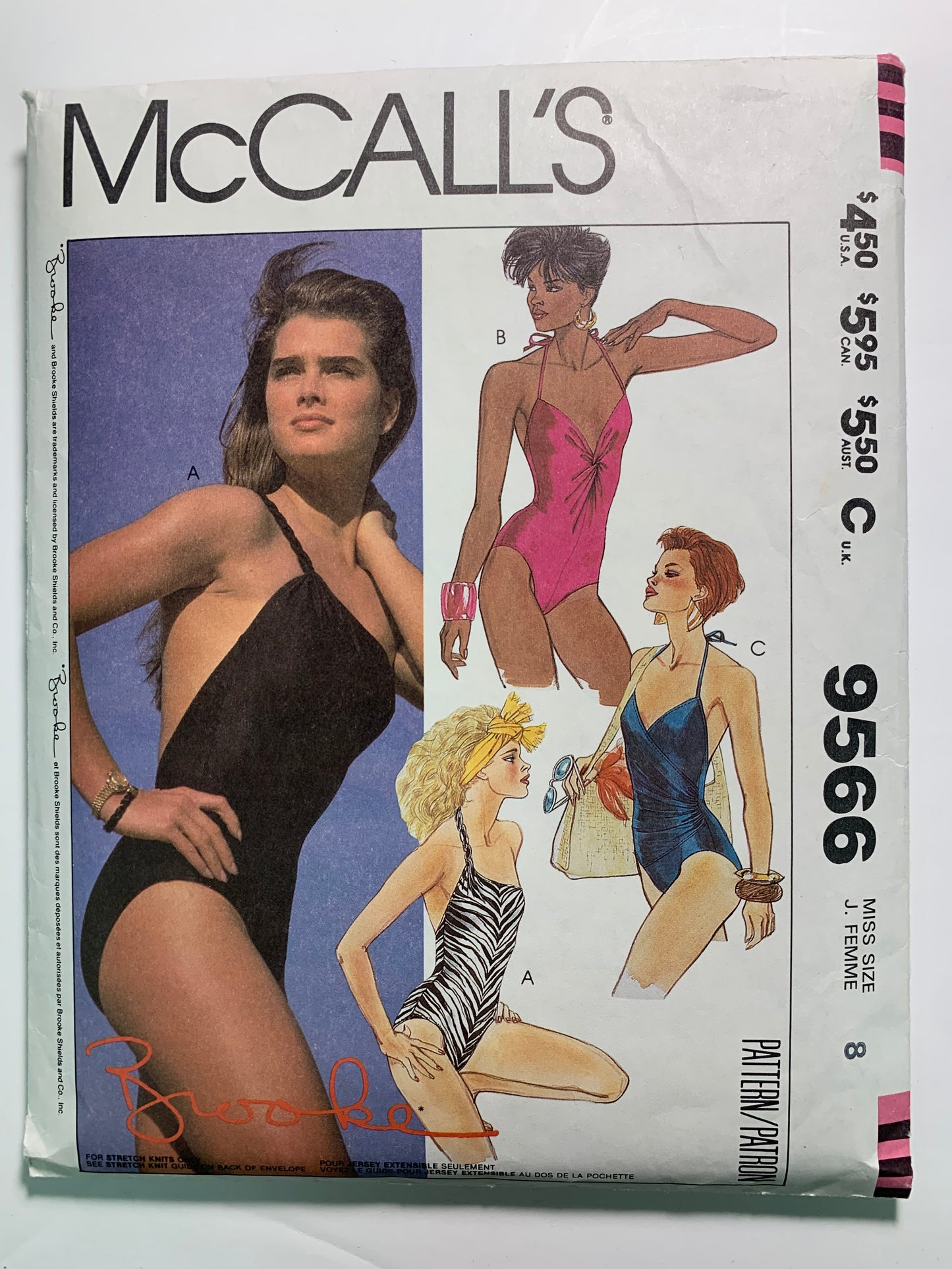 McCall's 9566 Misses' Swimsuits, Cut, Size 8, Vintage 1985