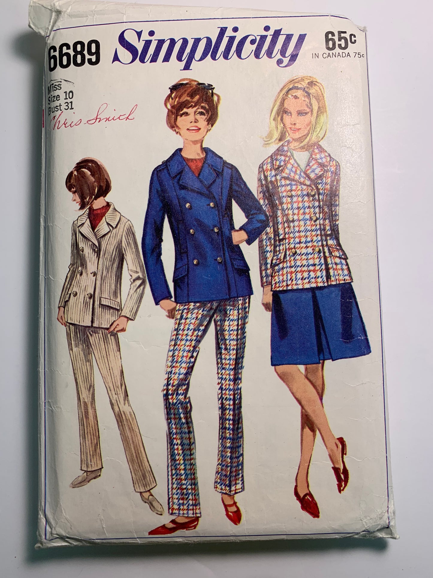 Simplicity 6689 Misses' Jacket, Skirt, Slacks, Size 10, Vintage 1966