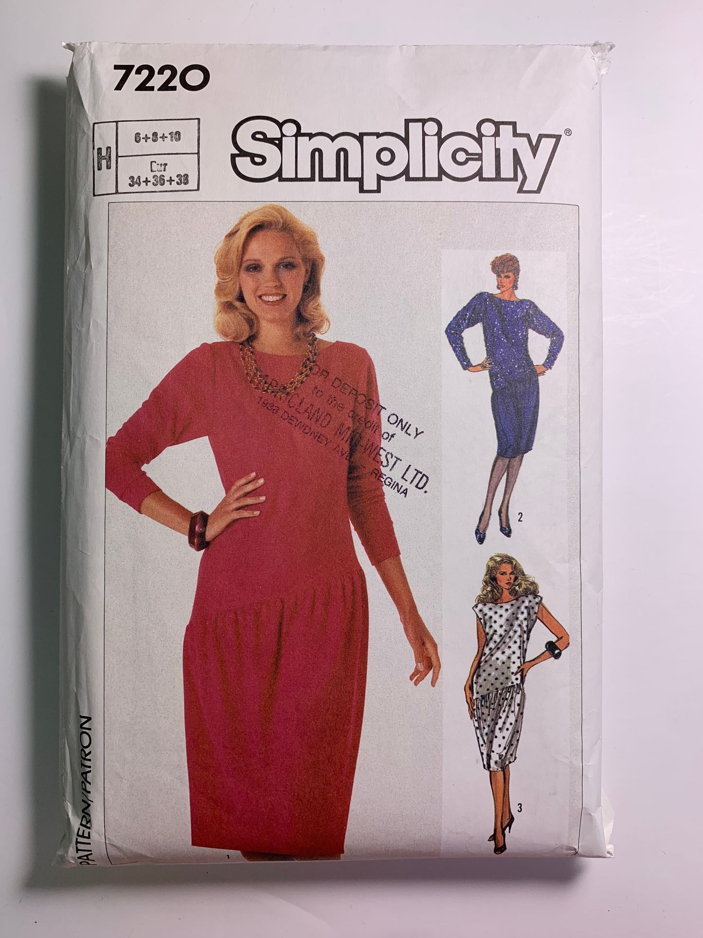 Simplicity 7220 Misses' Dress, Size 6-10, Cut, Vintage 1985