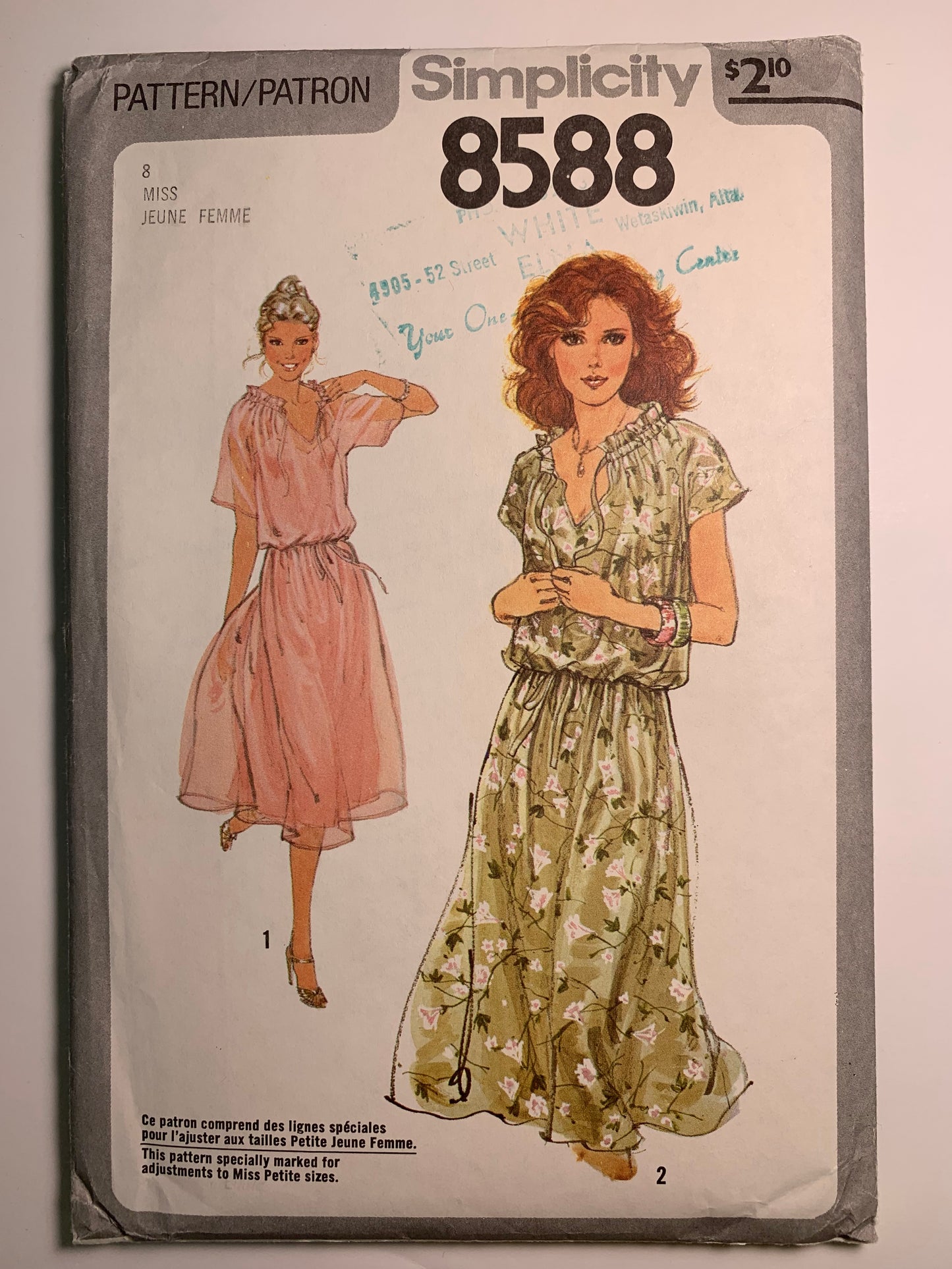 Simplicity 8588 Misses' Dress, Size 8, Cut, Vintage 1978