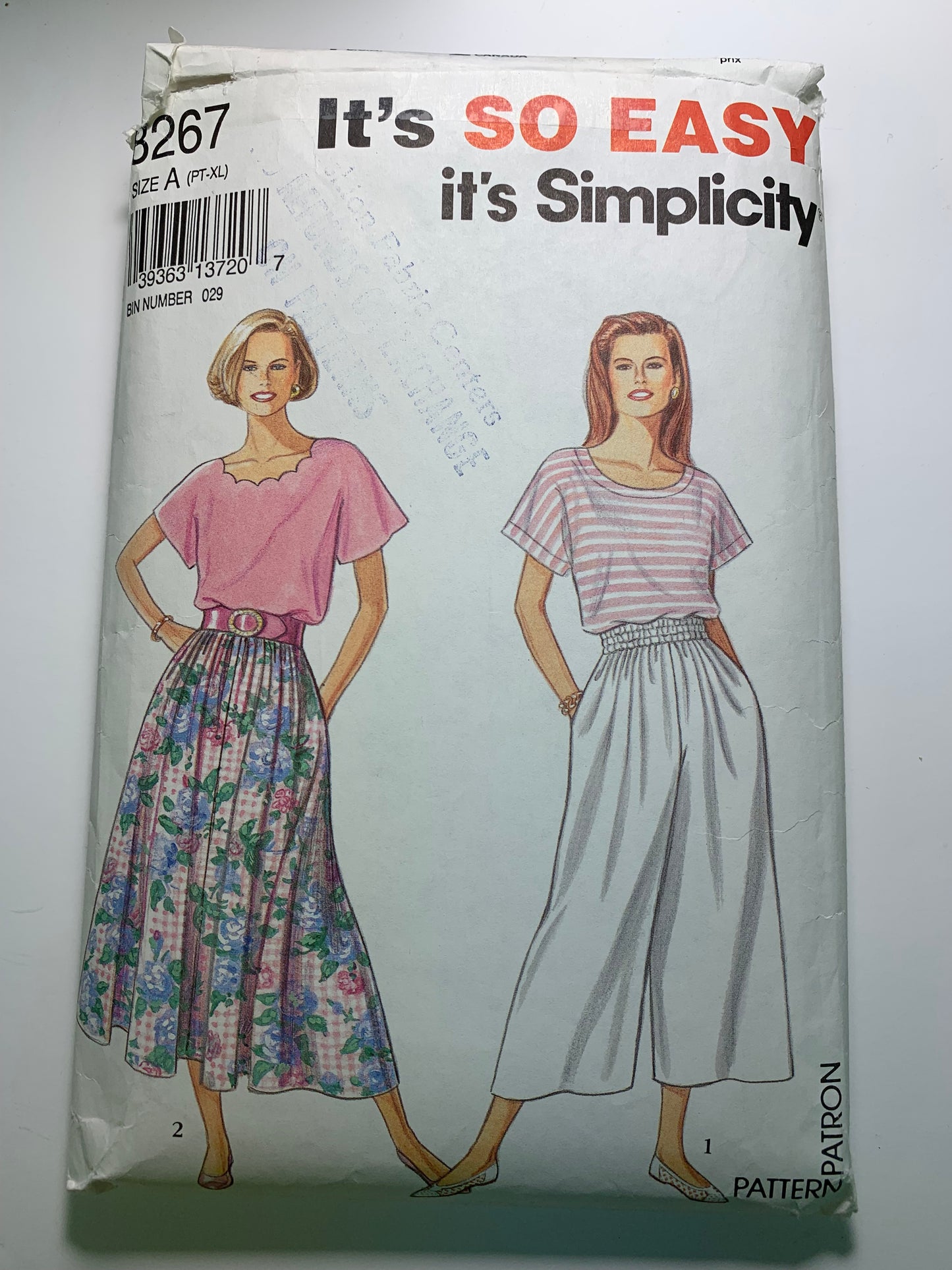 Simplicity 8267 Misses' Skirt, Top, Size 6-24, Cut, Vintage 1992
