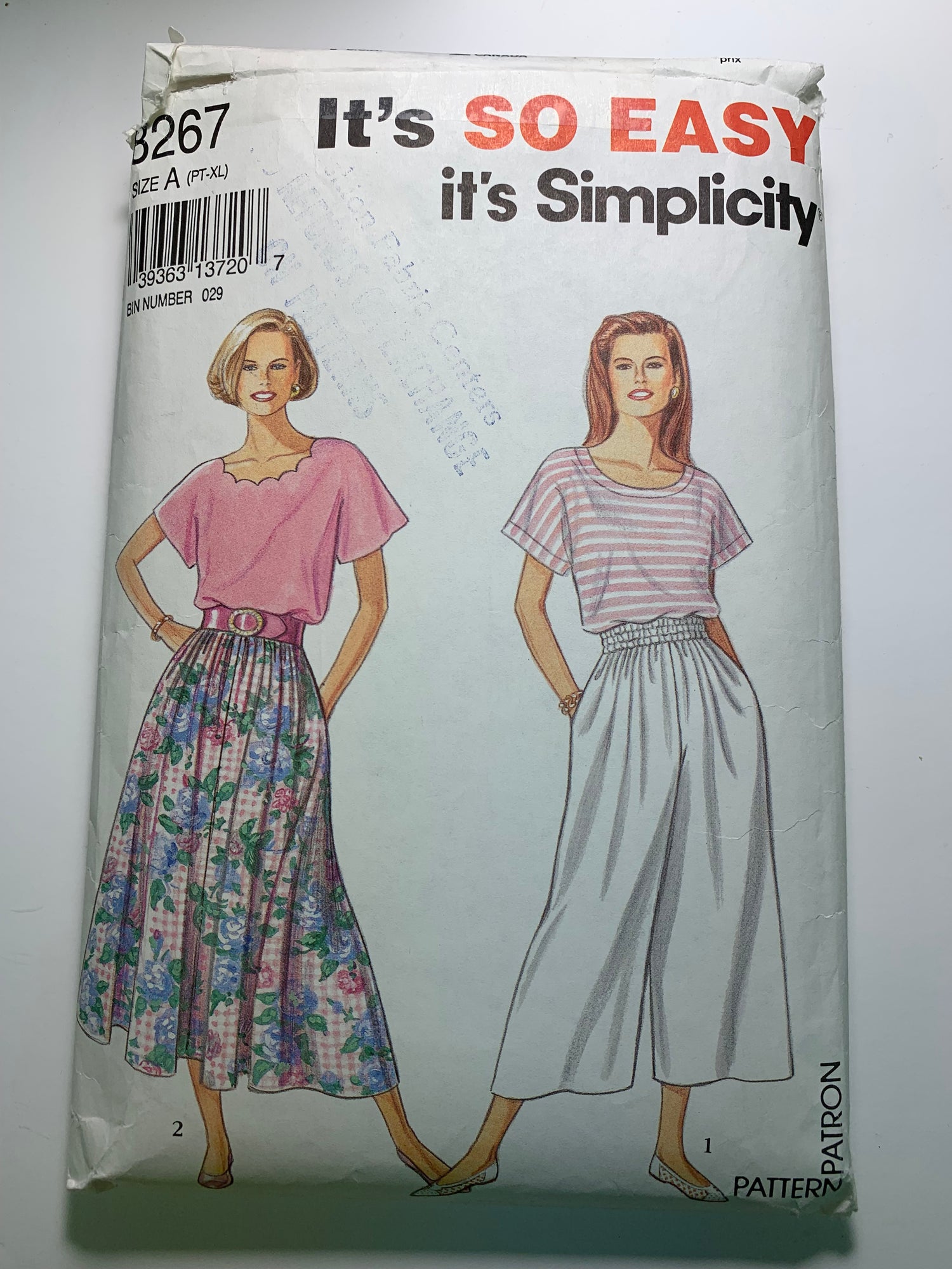Simplicity 8267 Misses' Skirt, Top, Size 6-24, Cut, Vintage 1992