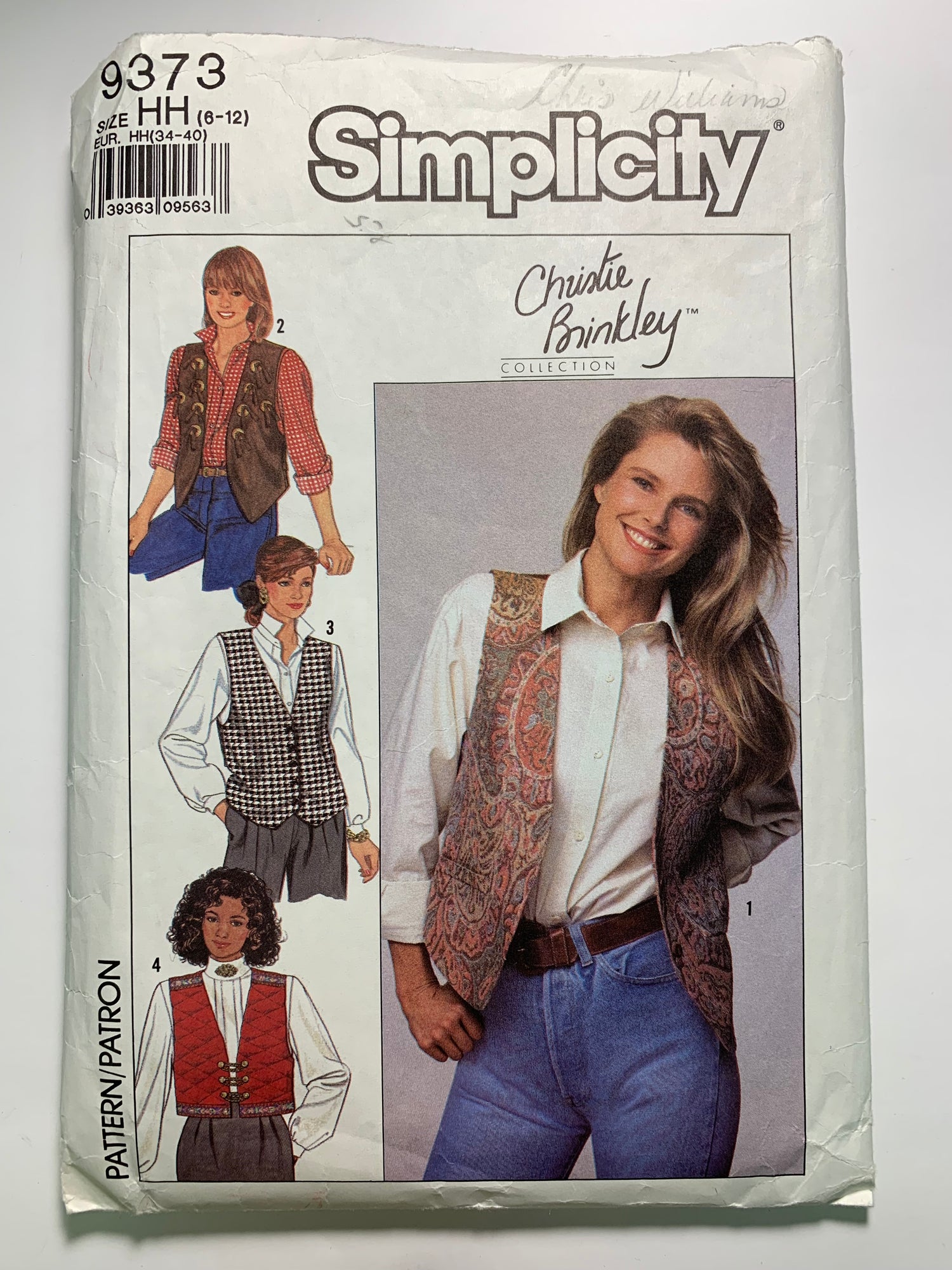 Simplicity 9373 Misses' Lined Vest, Size 6-12, Cut, Vintage 1989