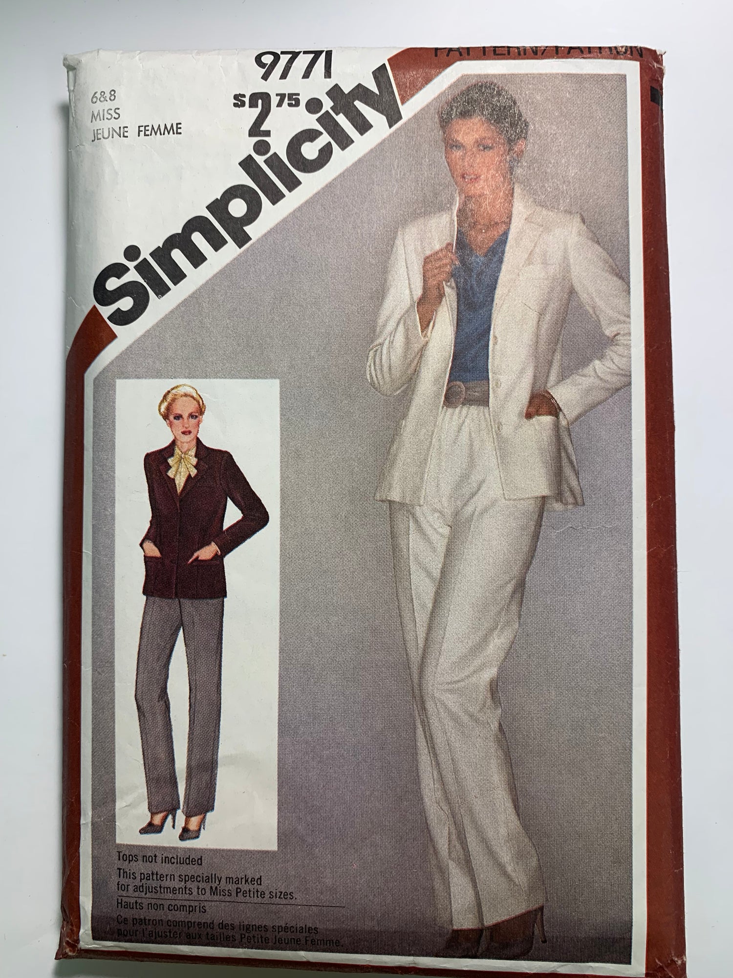 Simplicity 9771 Misses'/Misses' Petite Pants, Fitted Lined Jacket, zipper Back, Pockets, Collar,Size 6-8, Uncut, Vintage 1980