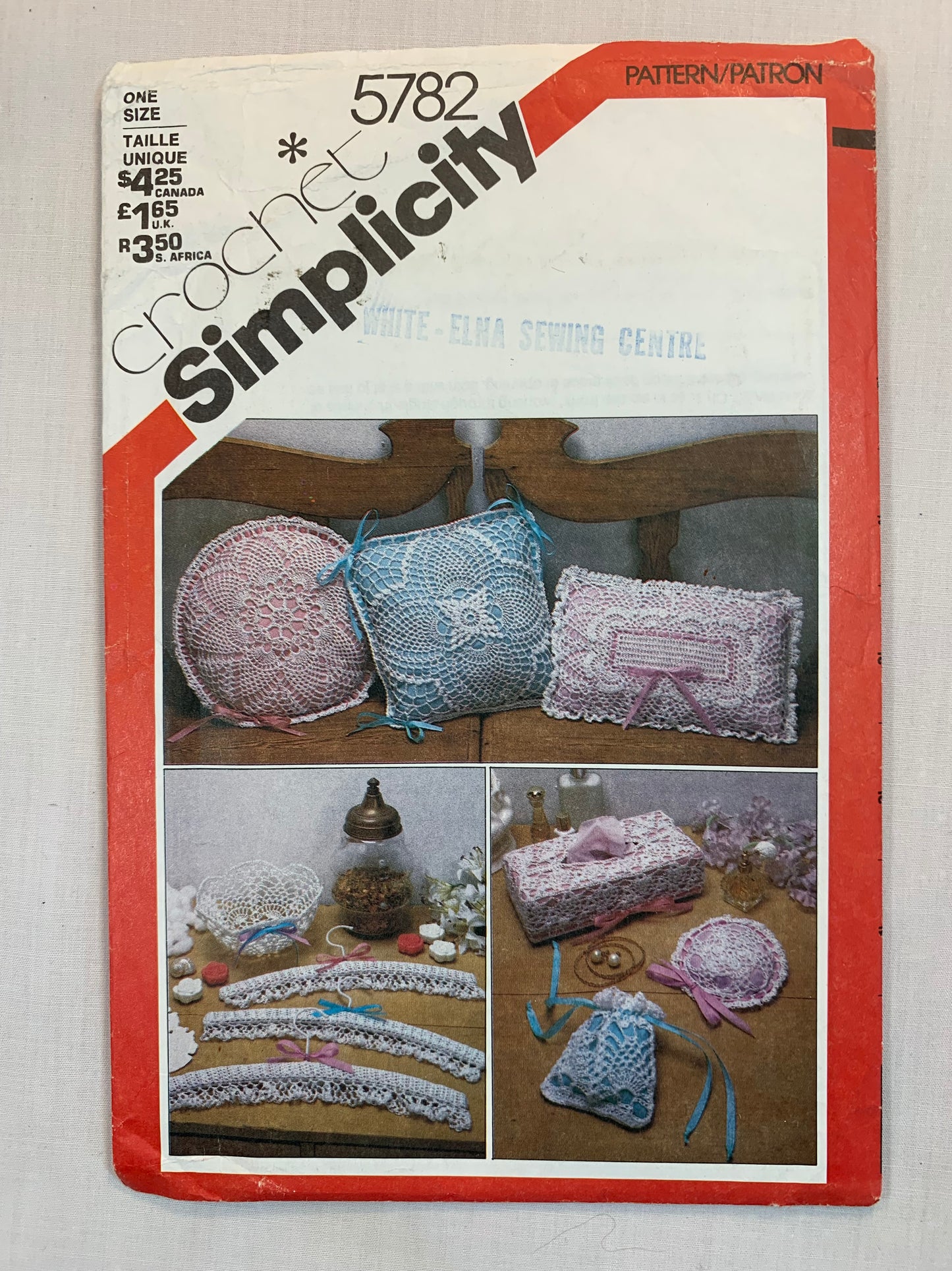 Simplicity Sewing Pattern 5782 Crochet Accessories, Pillows Round/Square/Rectangular, Tissue Box Cover, Bowl, Sachet, Hangers, Vintage 1982