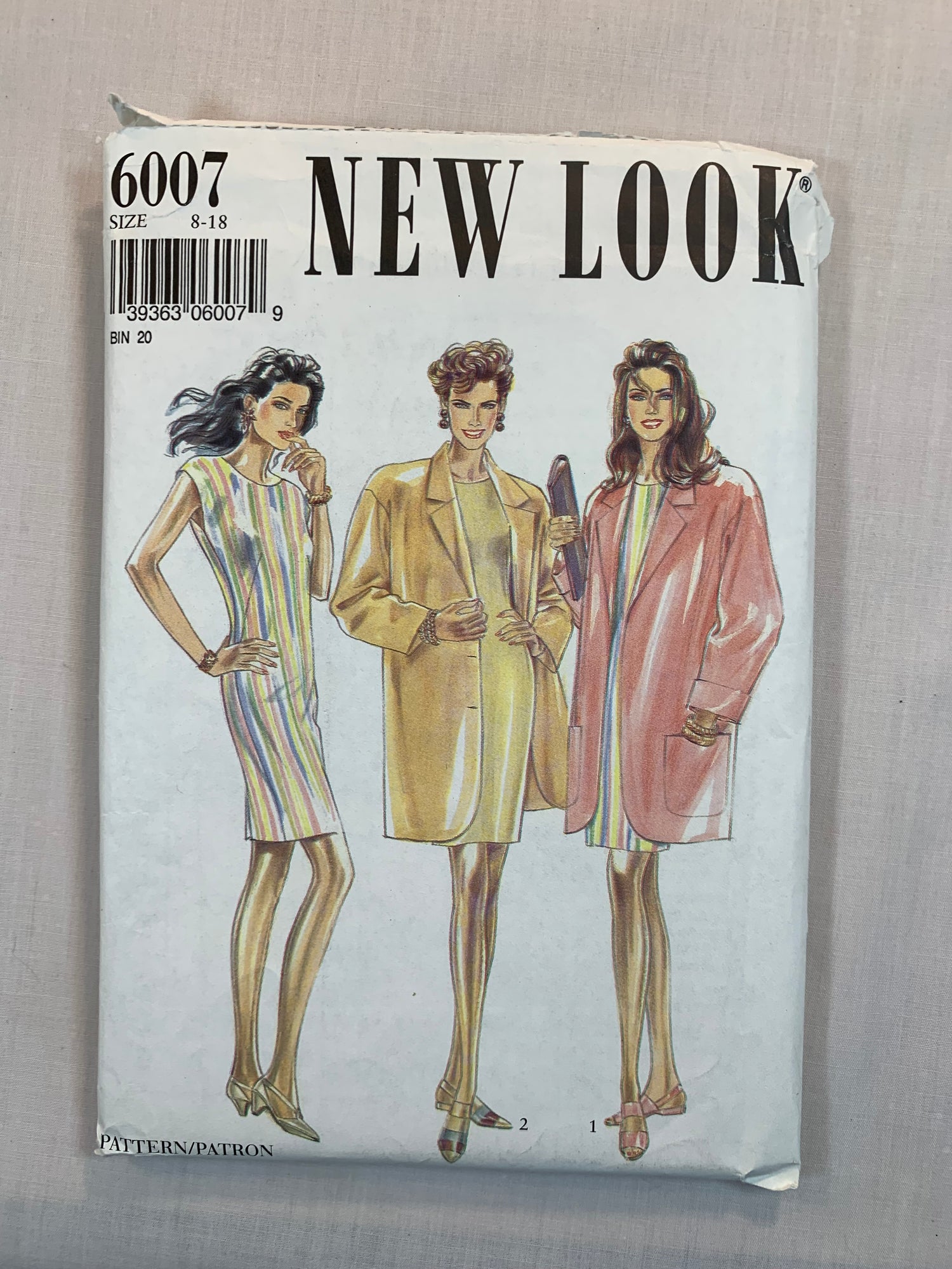 Simplicity New Look Sewing Pattern 6007 Misses' Jacket, Dress, Long Sleeves, Sleeveless, Above Knee Length, Button Front, Darts, Pockets, Collar, Size 8-18, Uncut, 2004