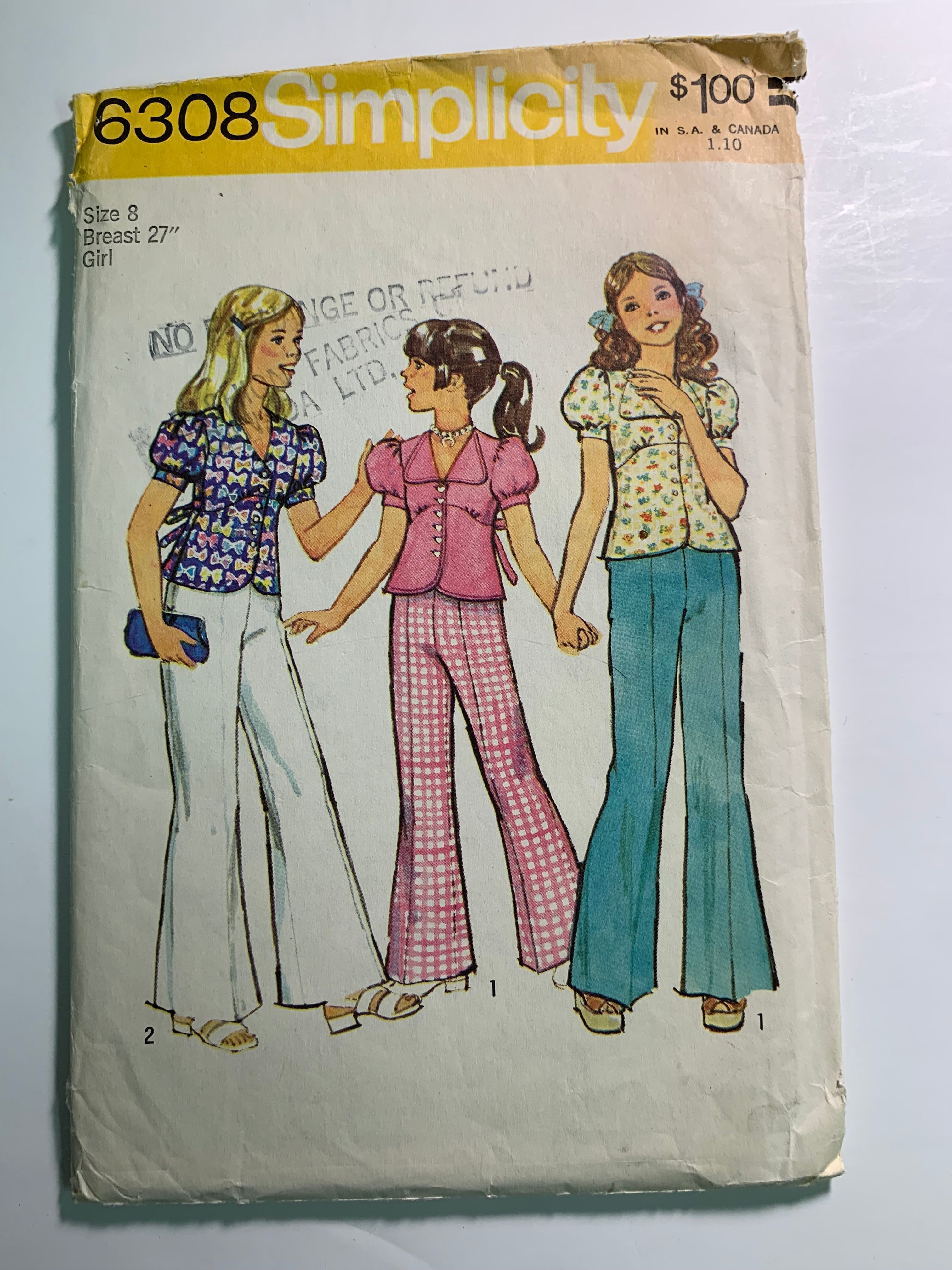 Simplicity Sewing Pattern 6308 Girls' Top, Bell-Bottom Pants, Short