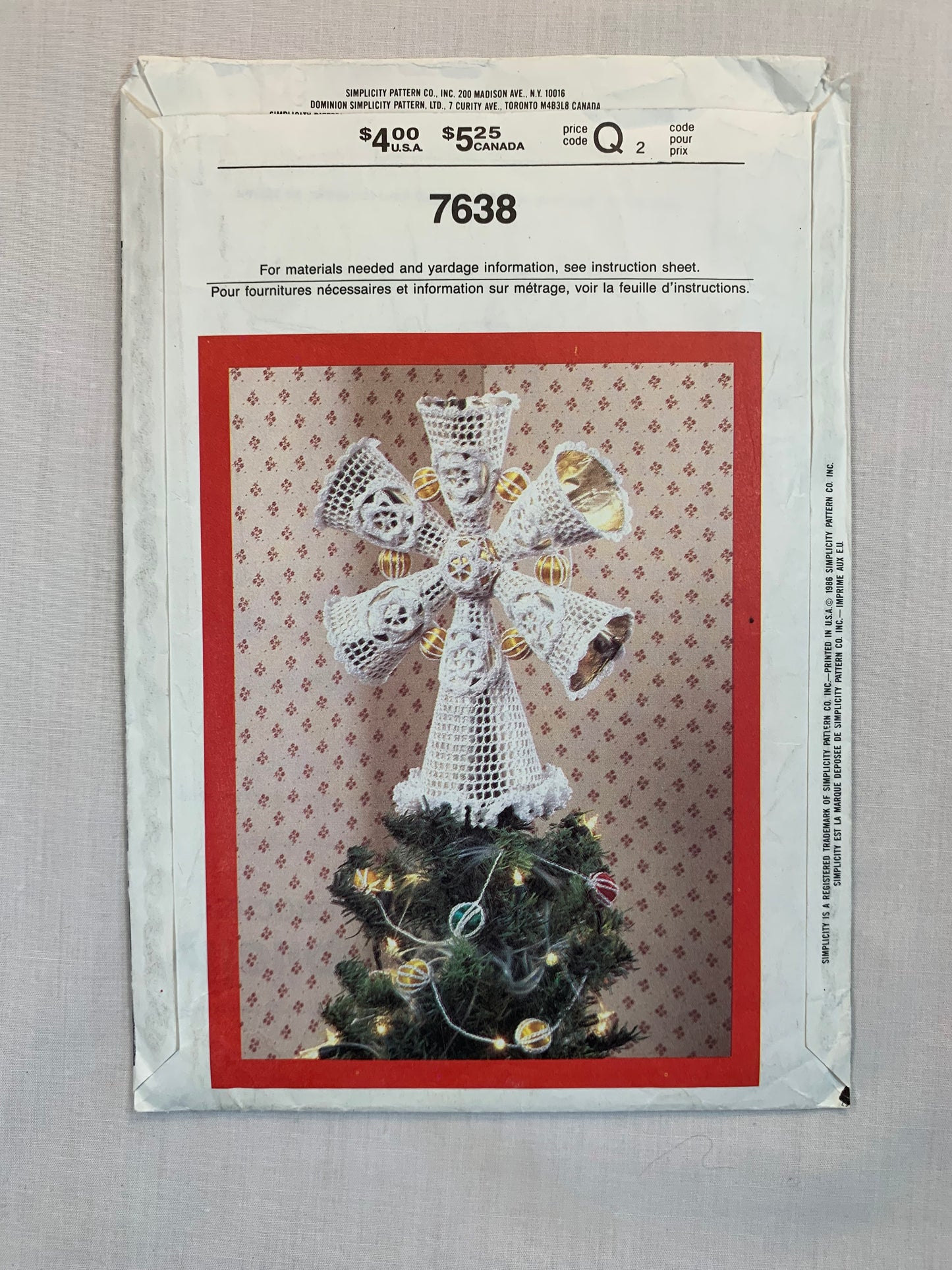 Simplicity Sewing Pattern 7638 Holiday, Crocheted Ornaments, Tree Topper, Garland, Cones, Small/Large Balls, Uncut, Vintage 1986