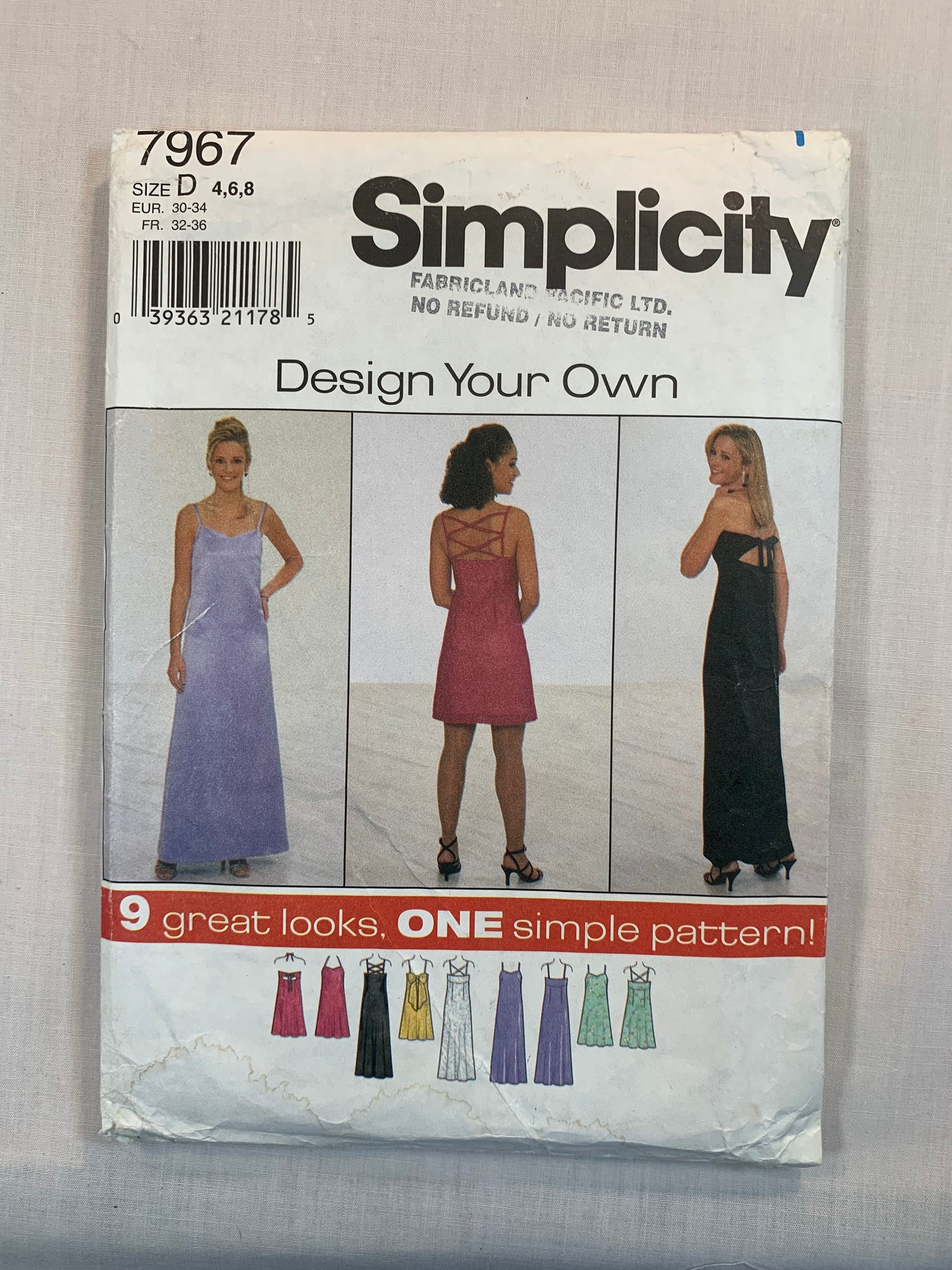 Simplicity Sewing Pattern 7967 Misses'/Miss Petite Dress, Two Lengths, Side Zipper, Bodice Variations, Sleeveless, 9 Variations, Shoulder Straps, Size 4-8, Uncut, Vintage 1997