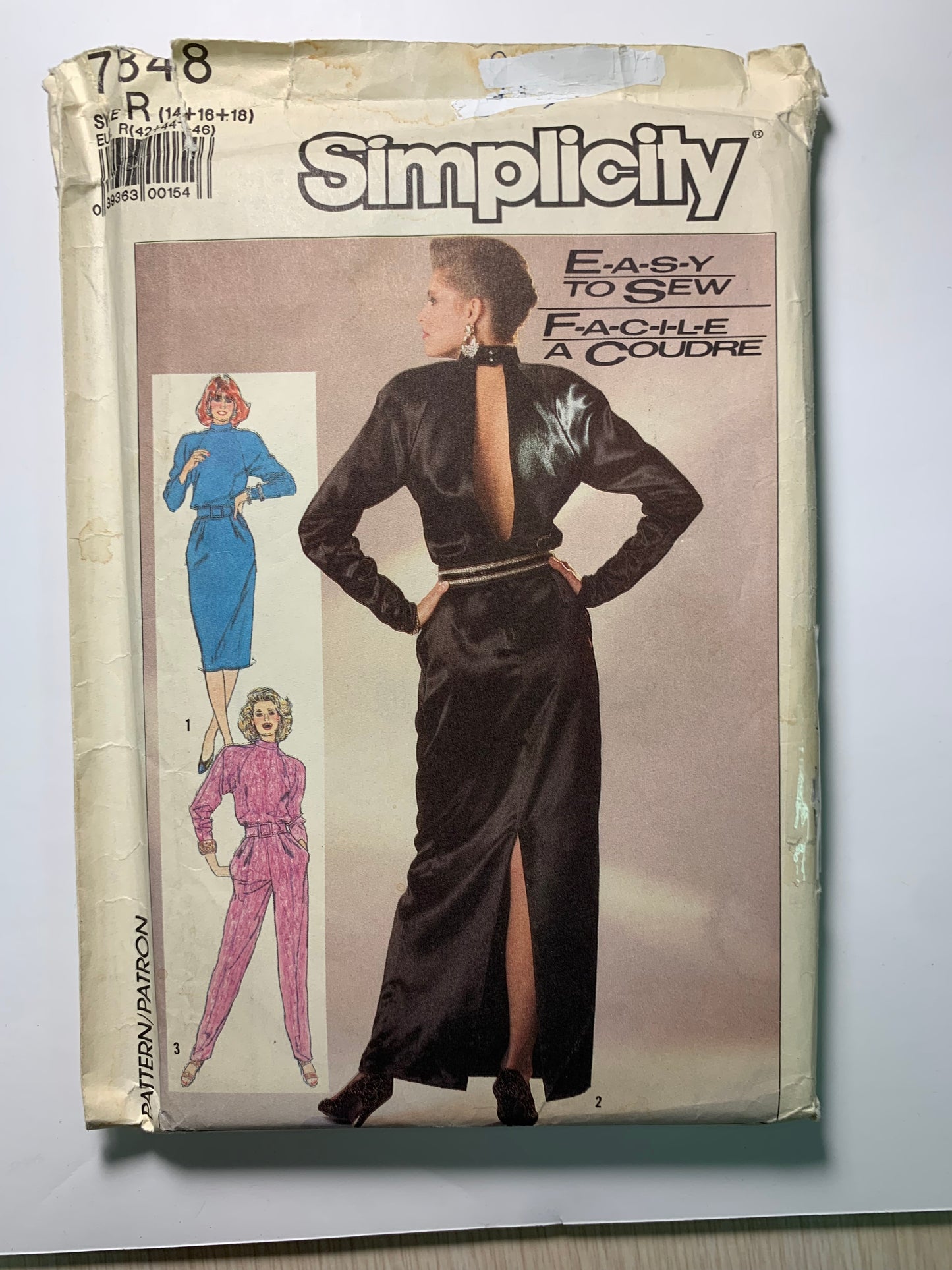 Simplicity 7848 Misses' Dress, Jumpsuit, Size 14-18, Uncut, Vintage 1986