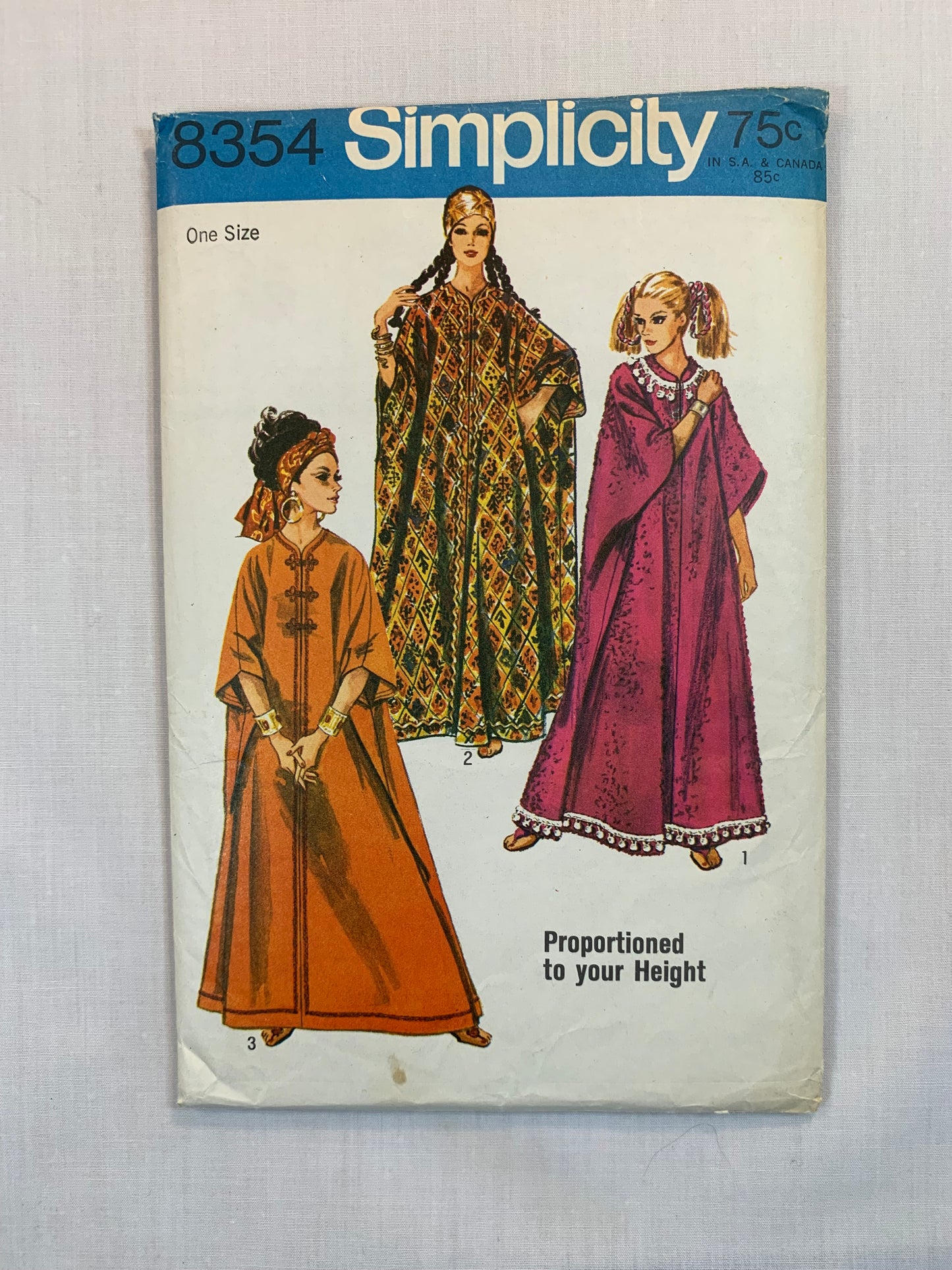Simplicity Sewing Pattern 83543 Misses' Caftan, 3 Lengths, One Size, Zipper Front, Uncut, Vintage 1969