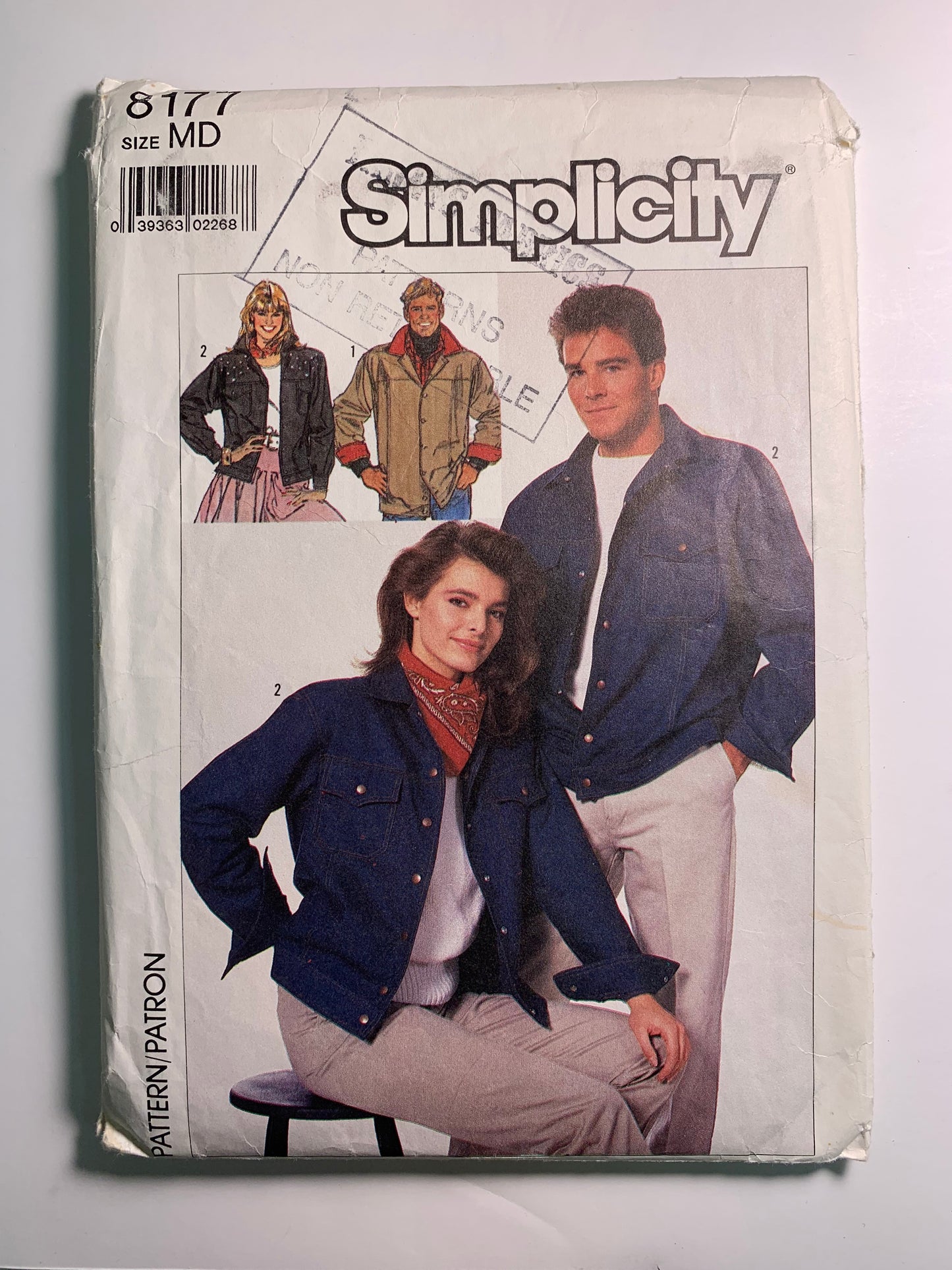 Simplicity 8177 Misses', Men's, Teens' Unlined Jacket, Size 35-36, Cut, Vintage 1987