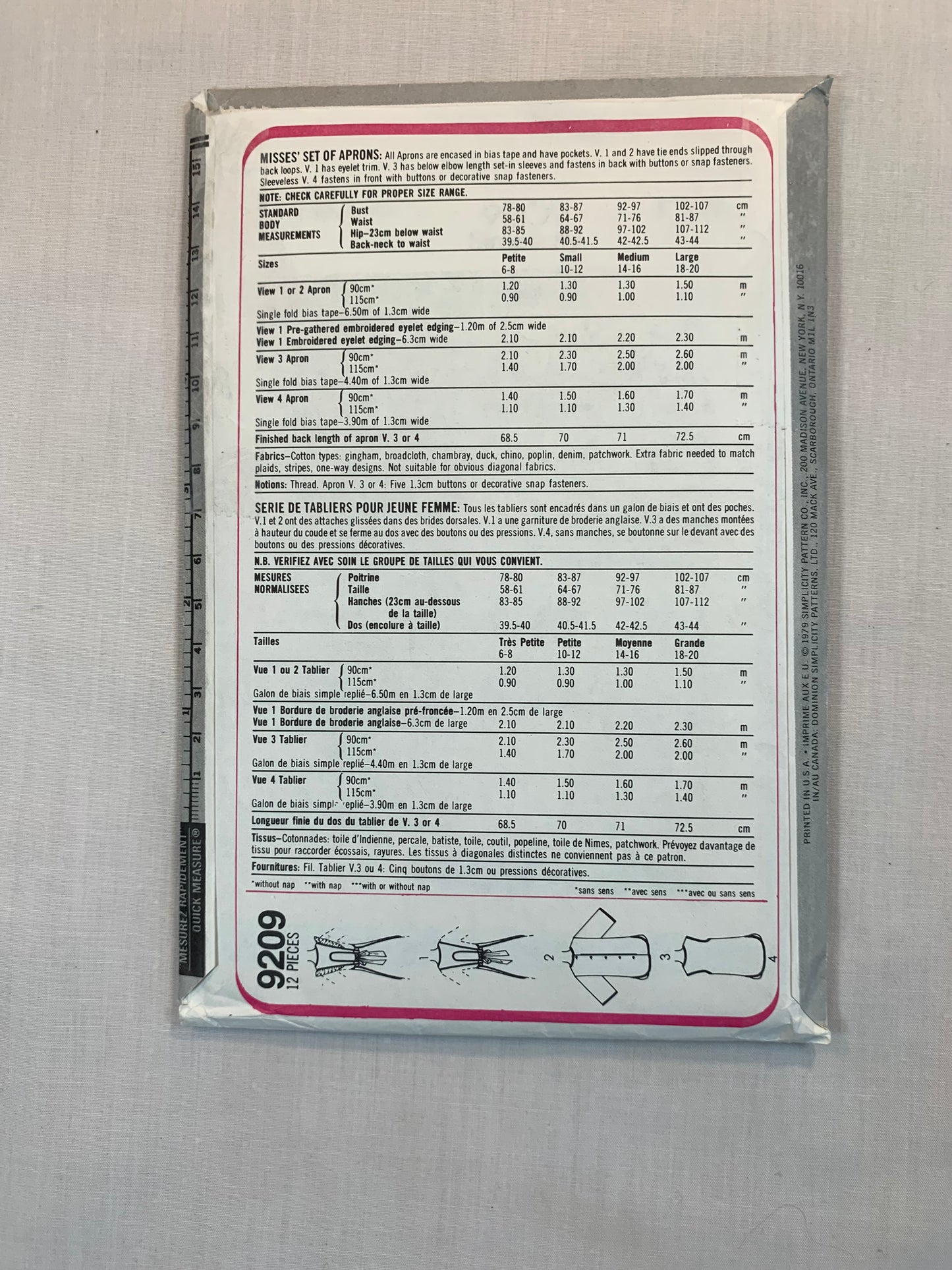 Simplicity Sewing Pattern 9209 Misses' Aprons, Pockets, Tie Ends, Button Back/Front, Over The Head, One Size, Uncut, 2011