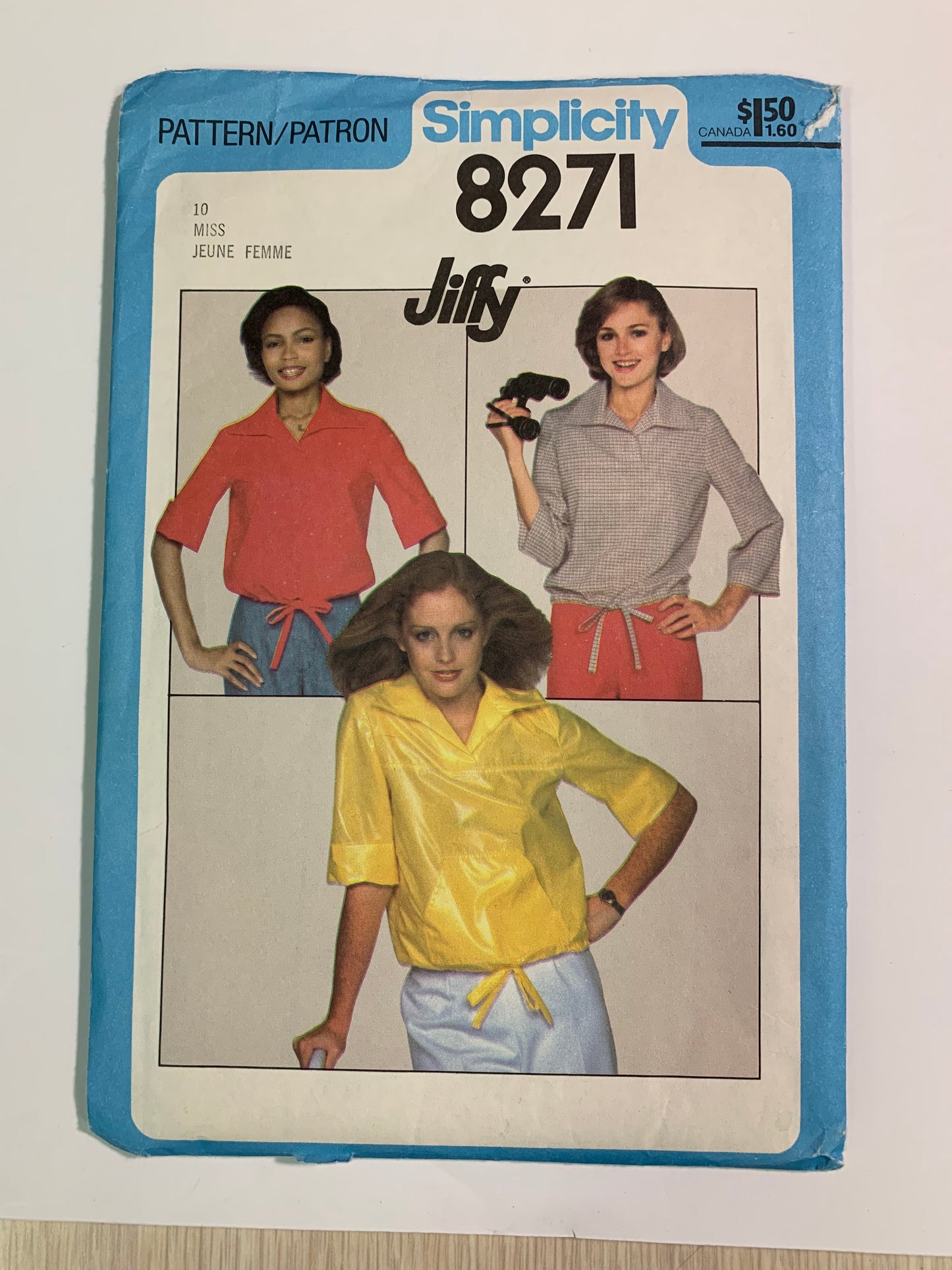 Simplicity 8271 Misses' Pullover Top, Size 10, Cut, Vintage 1977