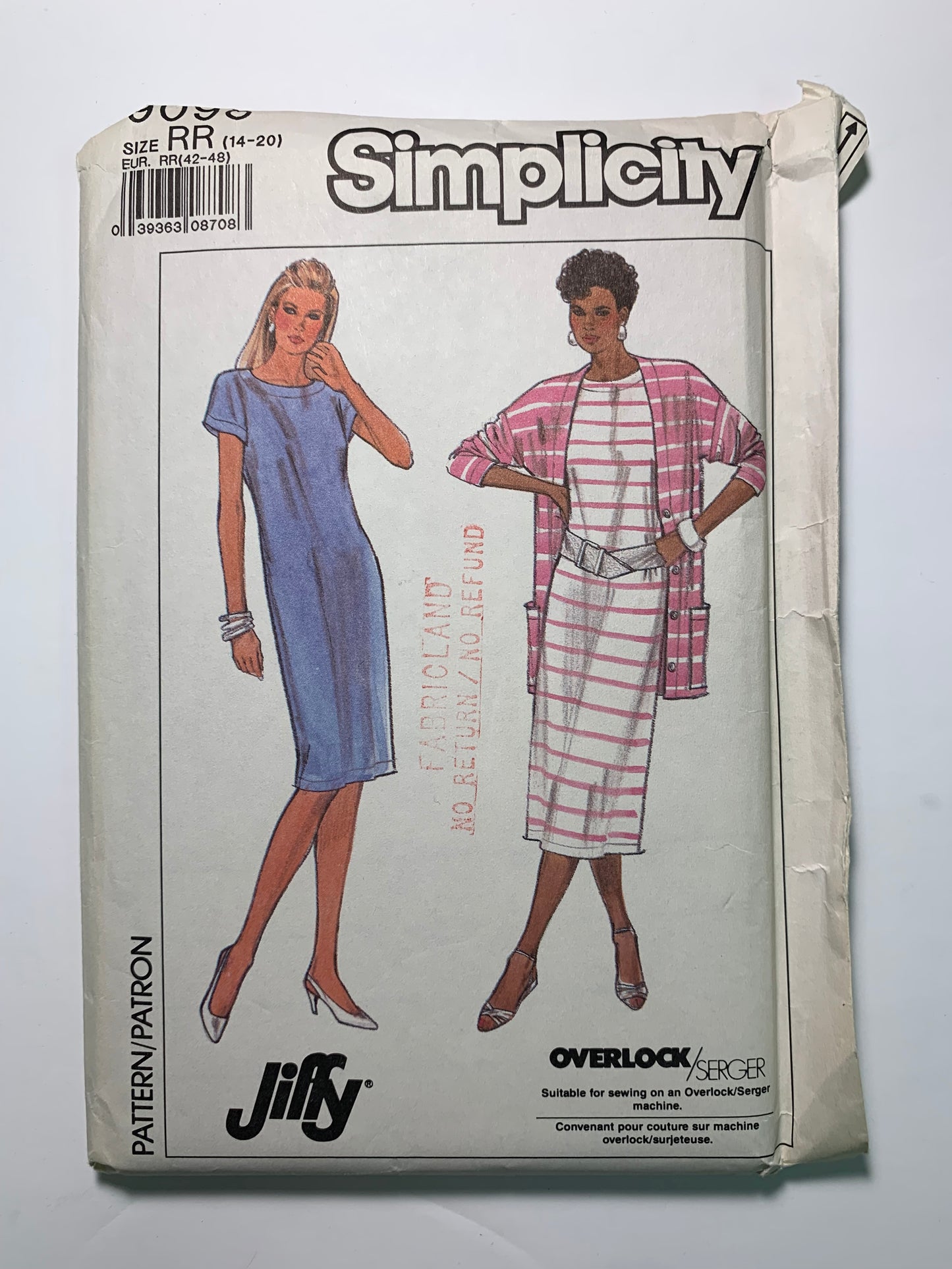 Simplicity 9098 Misses' Dress, Unlined Jacket, Size 14-20, Uncut, Vintage 1989