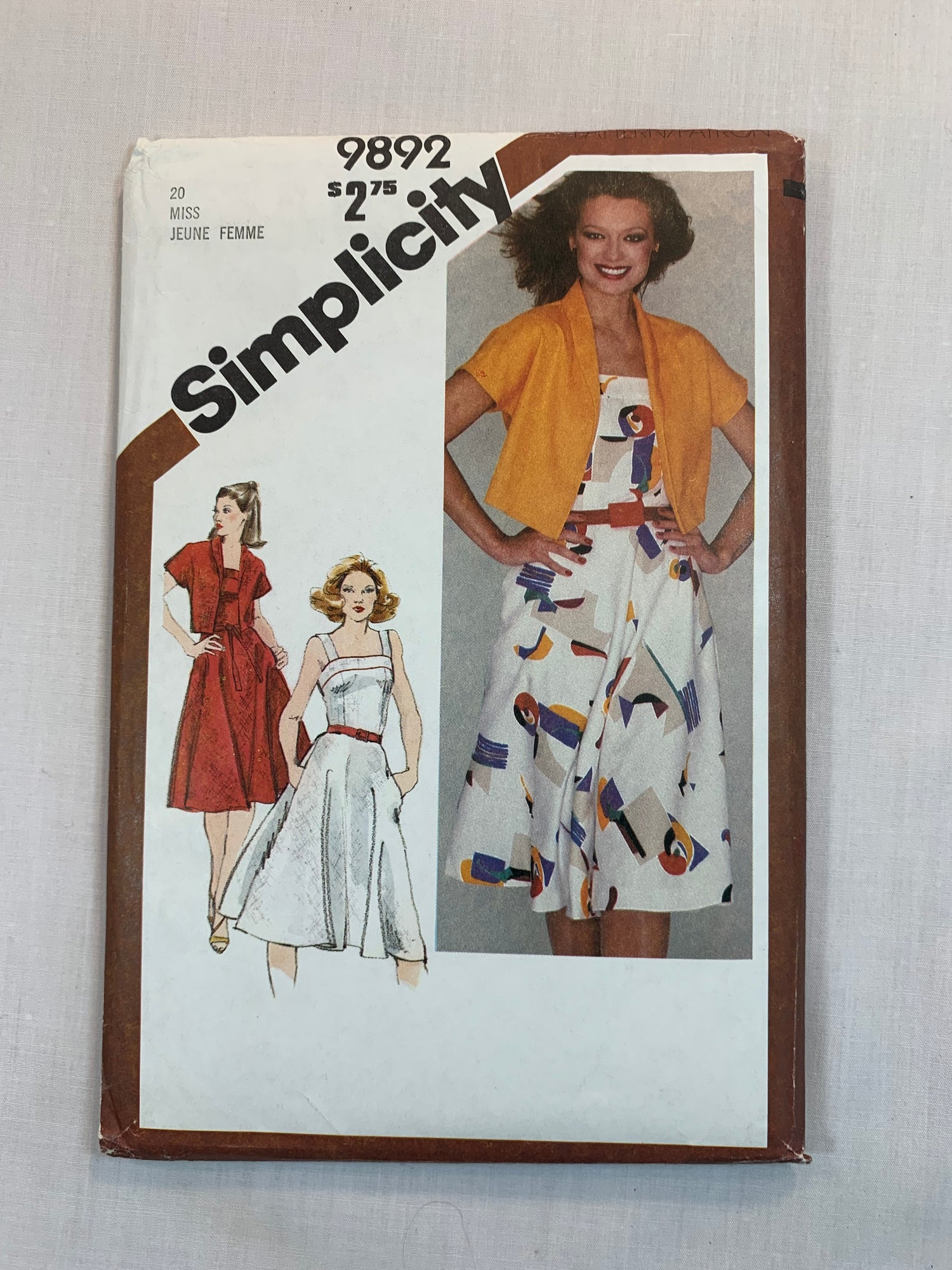 Simplicity Sewing Pattern 9892 Misses' Dress, Bolero Jacket, Sundress, Fitted, Zipper Back, Pockets, Size 20, Uncut, Vintage 1980
