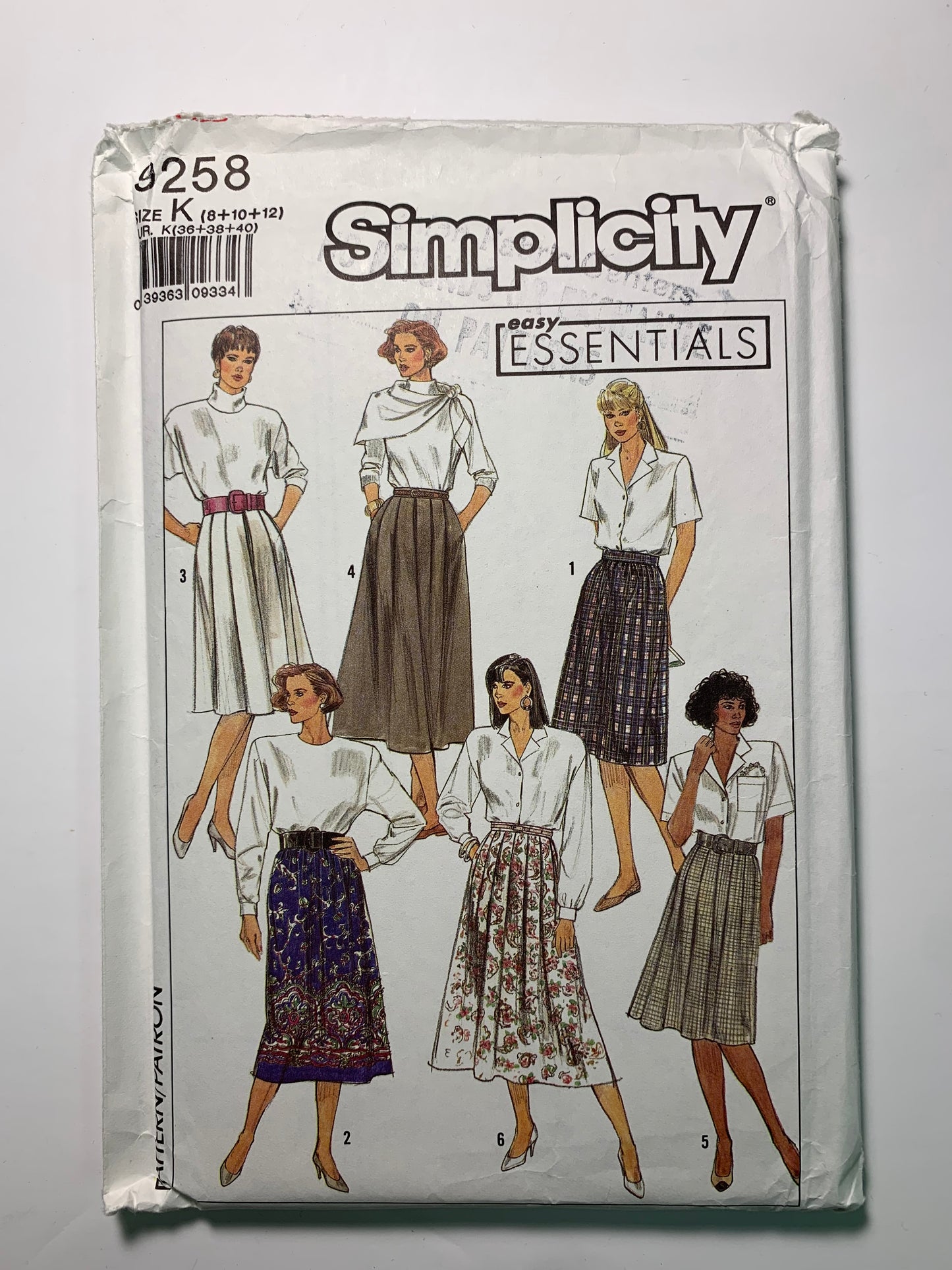 Simplicity 9258 Misses' Skirts, Size 8-12, Uncut, Vintage 1989