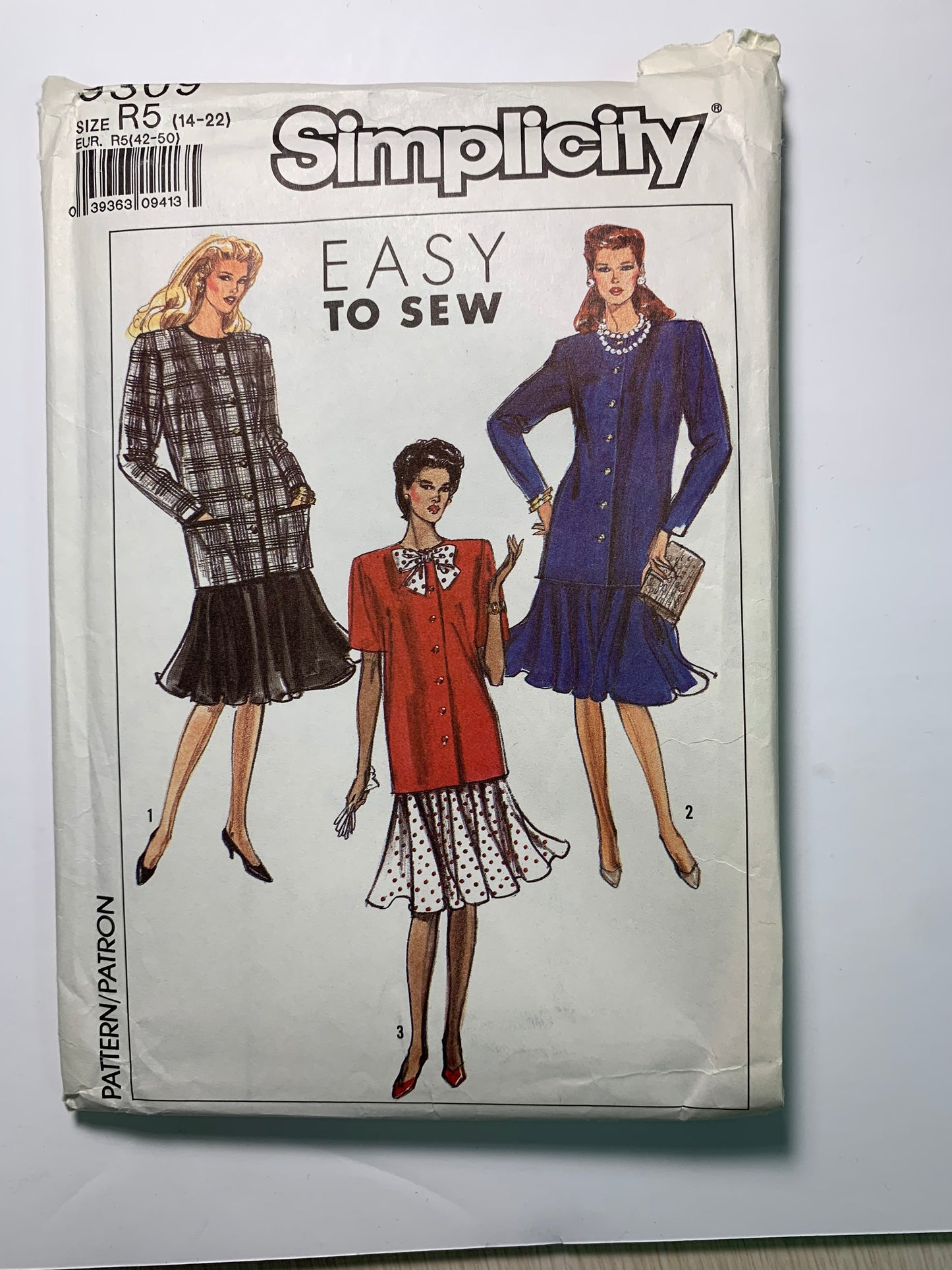 Simplicity 9309 Misses' Petite Skirt, Top, Size 14-22, Uncut, Vintage 1989