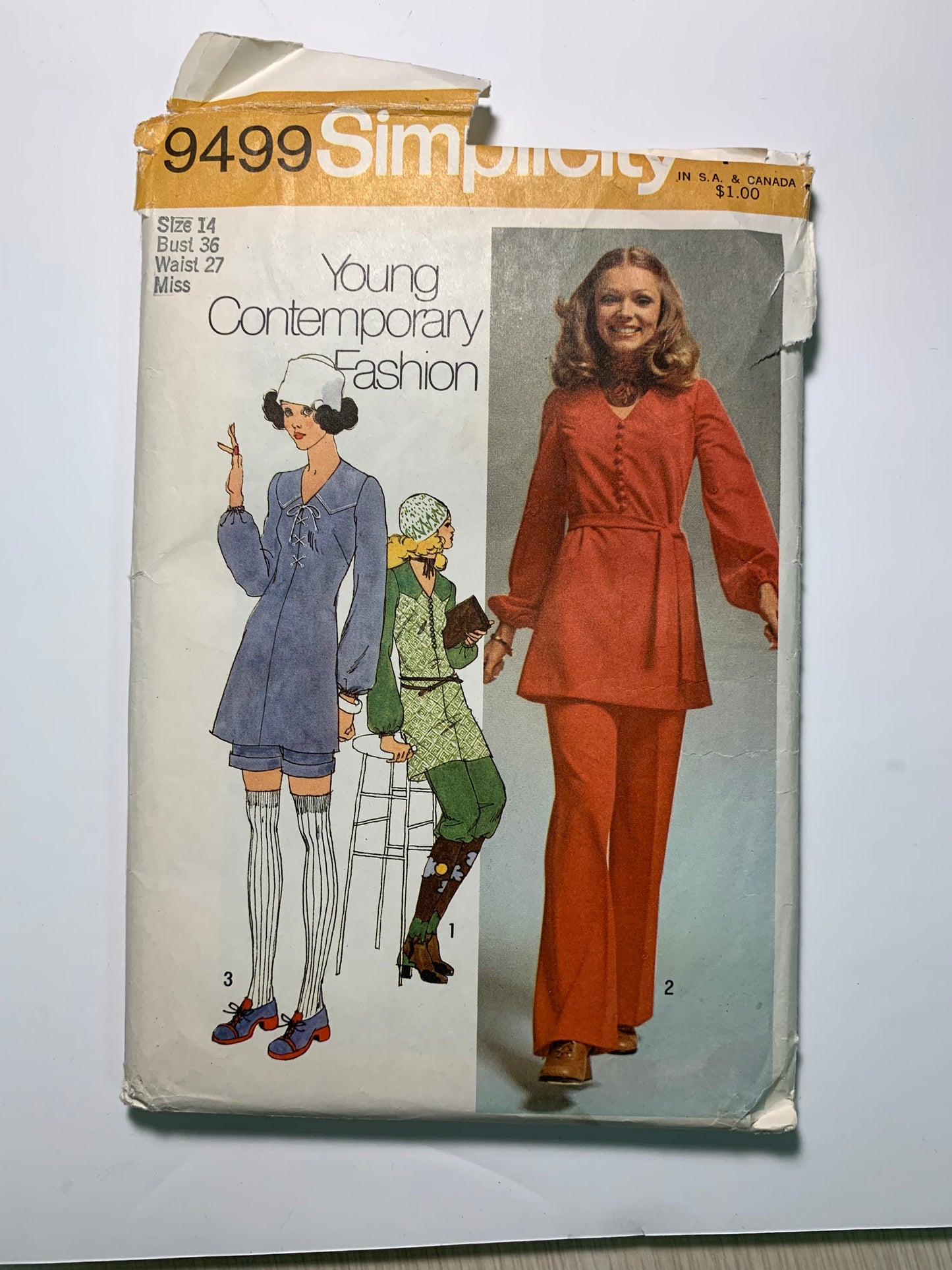 Simplicity 9499 Misses' Pants, Tunic, Size 14, Cut, Vintage 1971