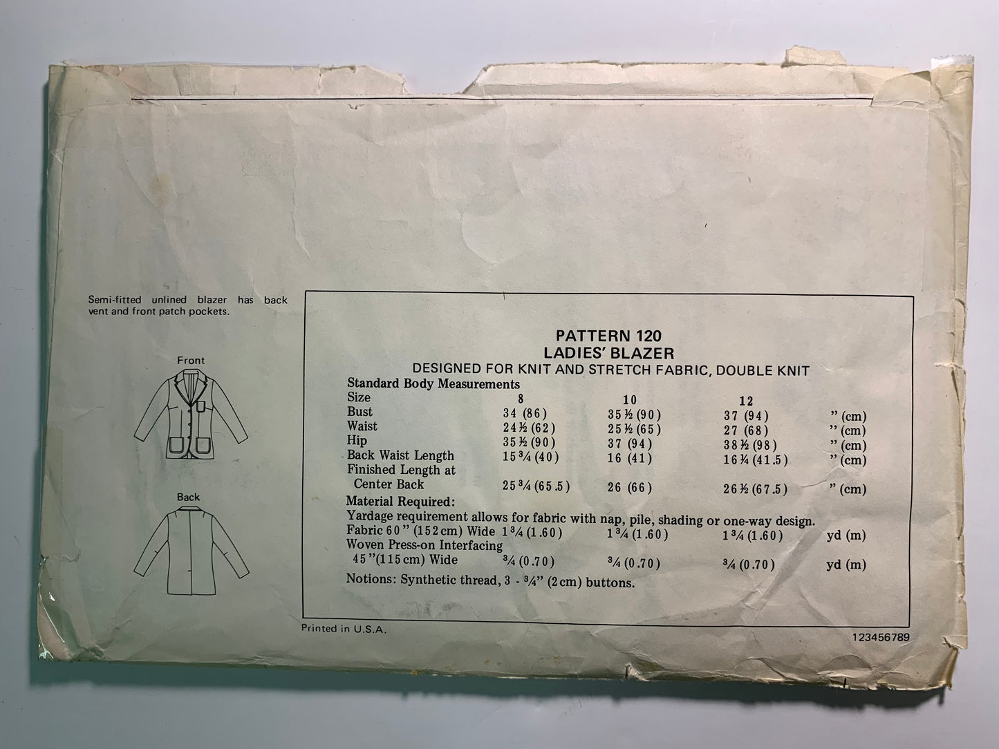 KWIK 120 Ladies' Blazer, Size 8-12, Uncut