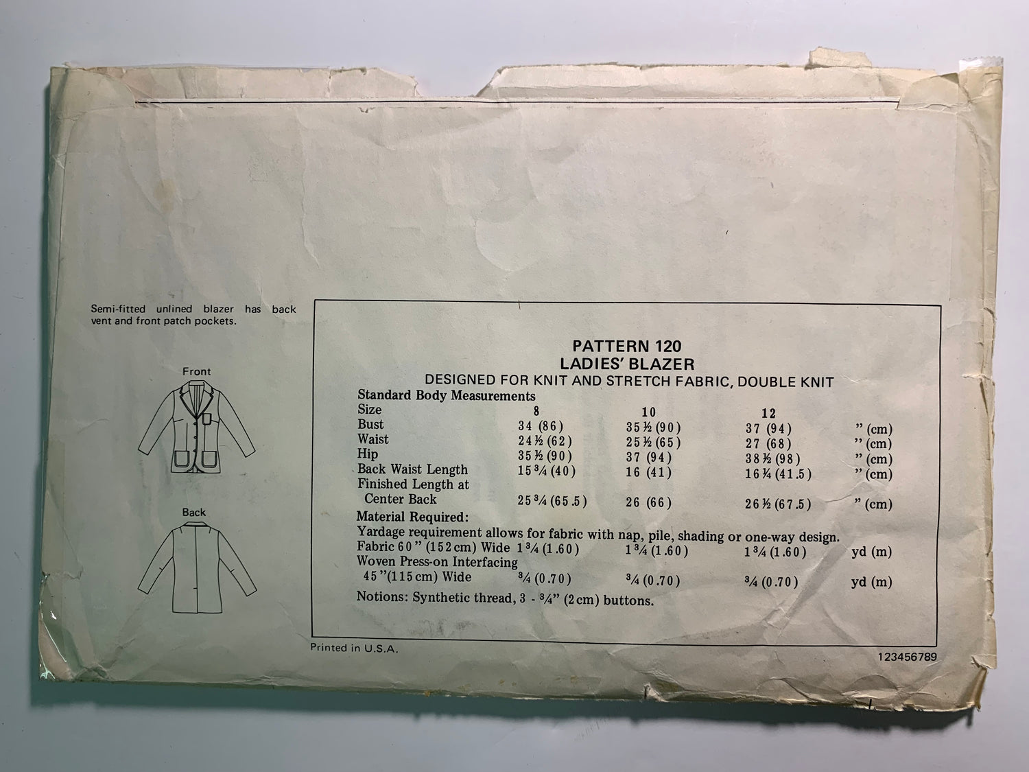 KWIK 120 Ladies' Blazer, Size 8-12, Uncut