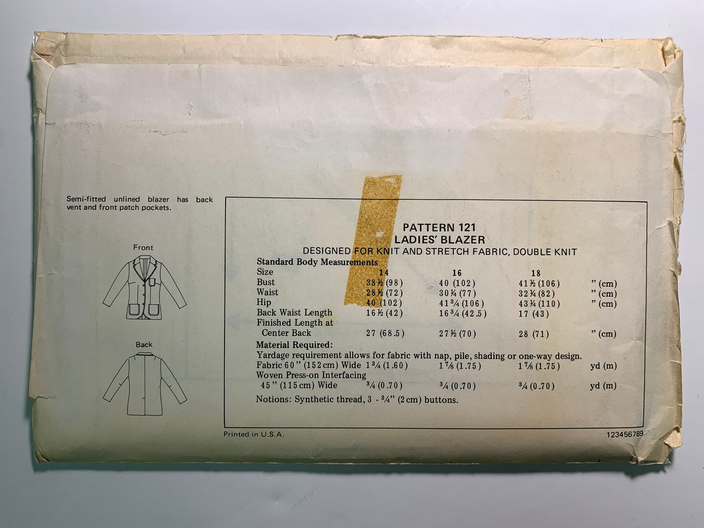KWIK 120 Ladies' Blazer, Coat, Jacket, Size 14-18, Uncut
