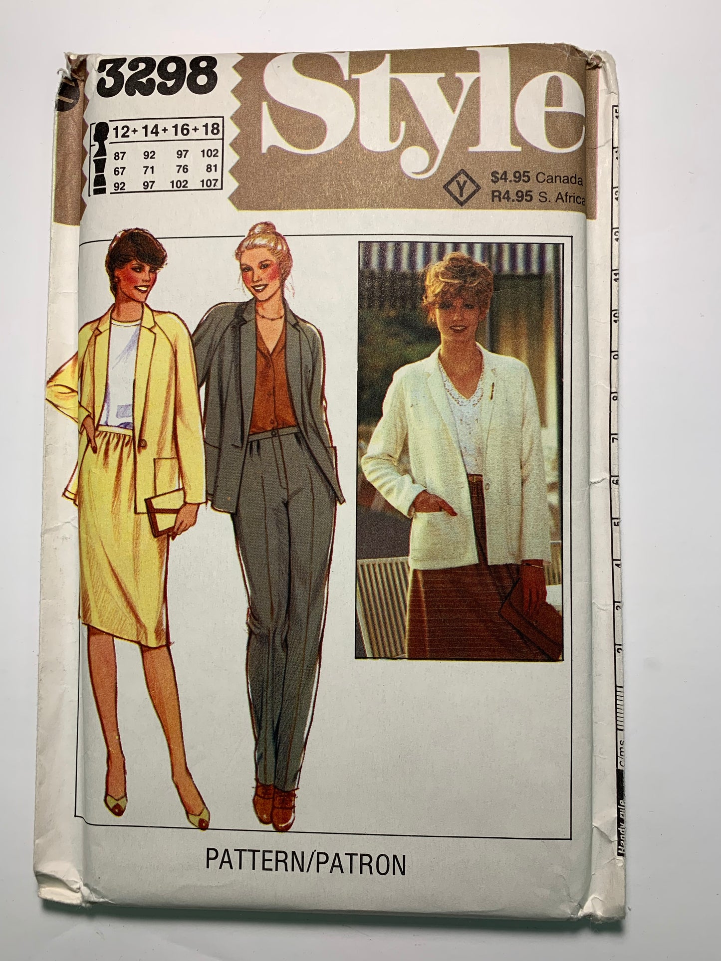 Style 3298 Misses' Unlined Blazer Jacket, Skirt, Trousers, Size 12-18, Uncut, Vintage 1981
