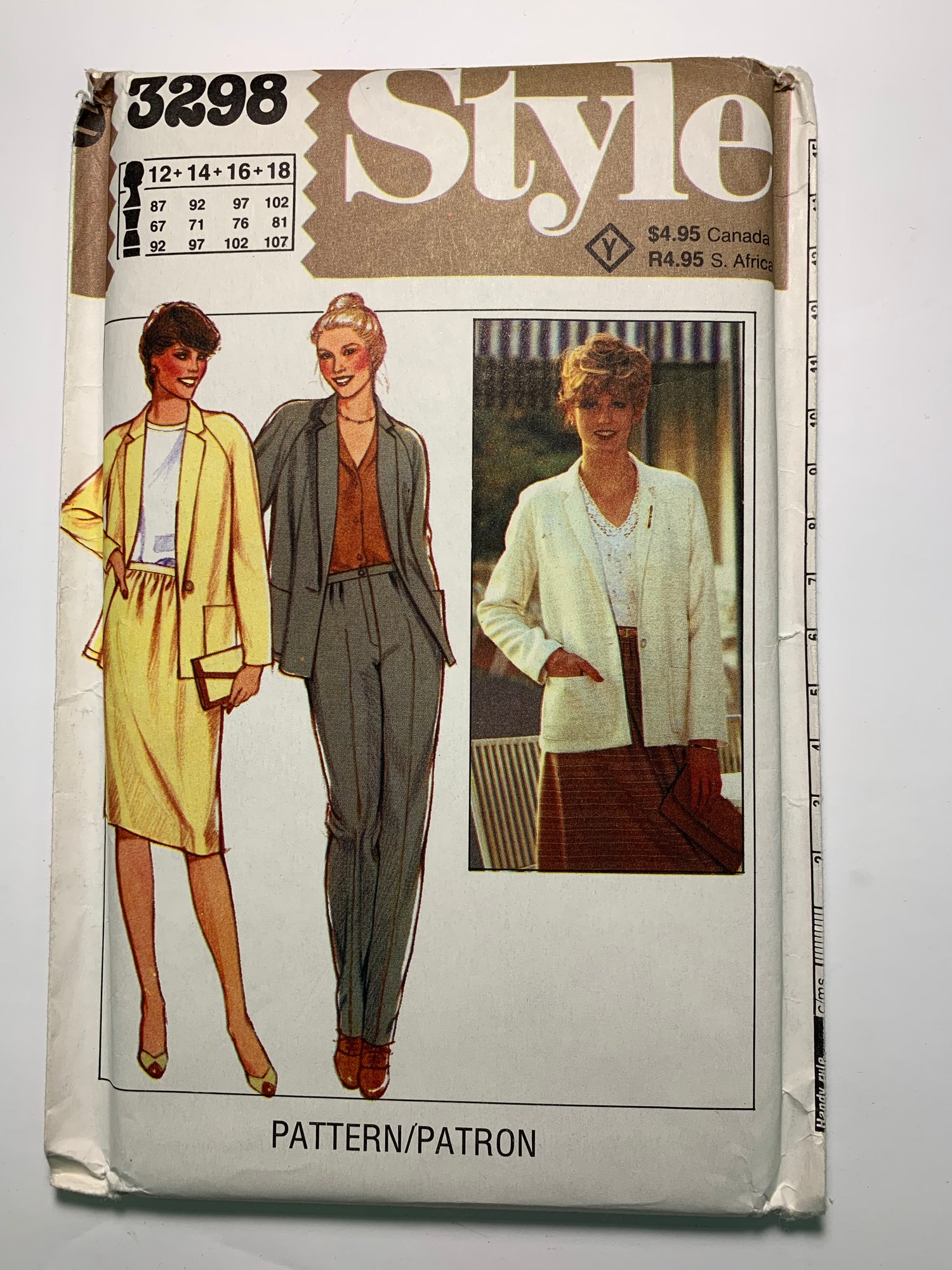 Style 3298 Misses' Unlined Blazer Jacket, Skirt, Trousers, Size 12-18, Uncut, Vintage 1981