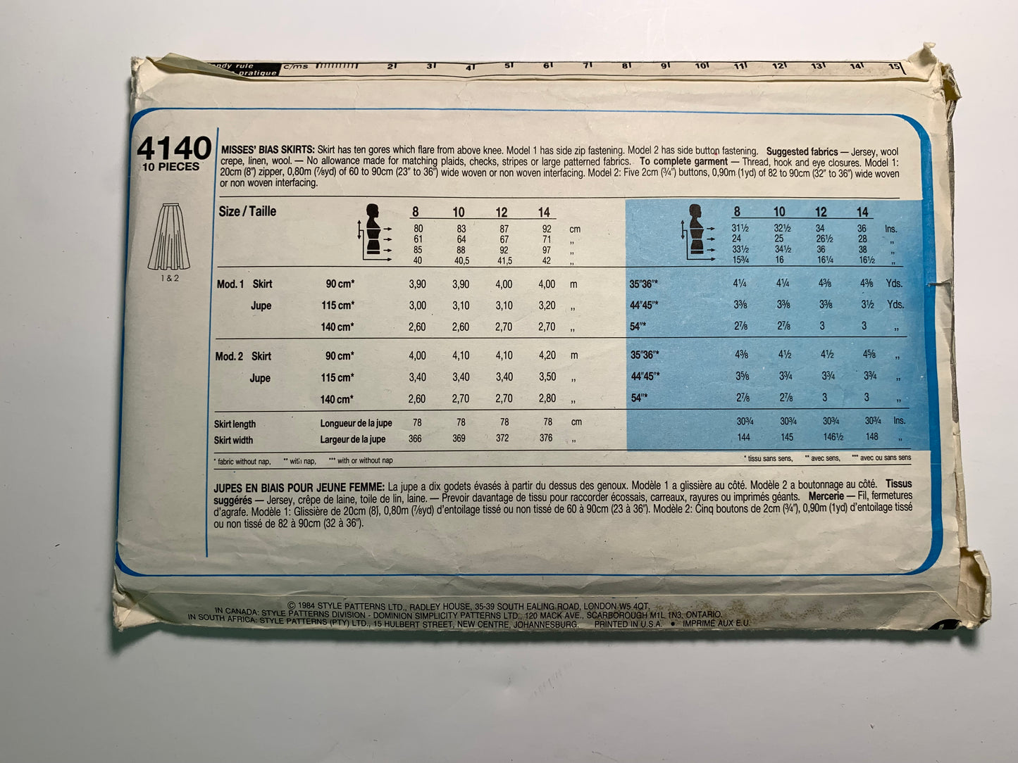 Style 4140 Misses' Skirt, Size 8, Cut, Vintage 1984