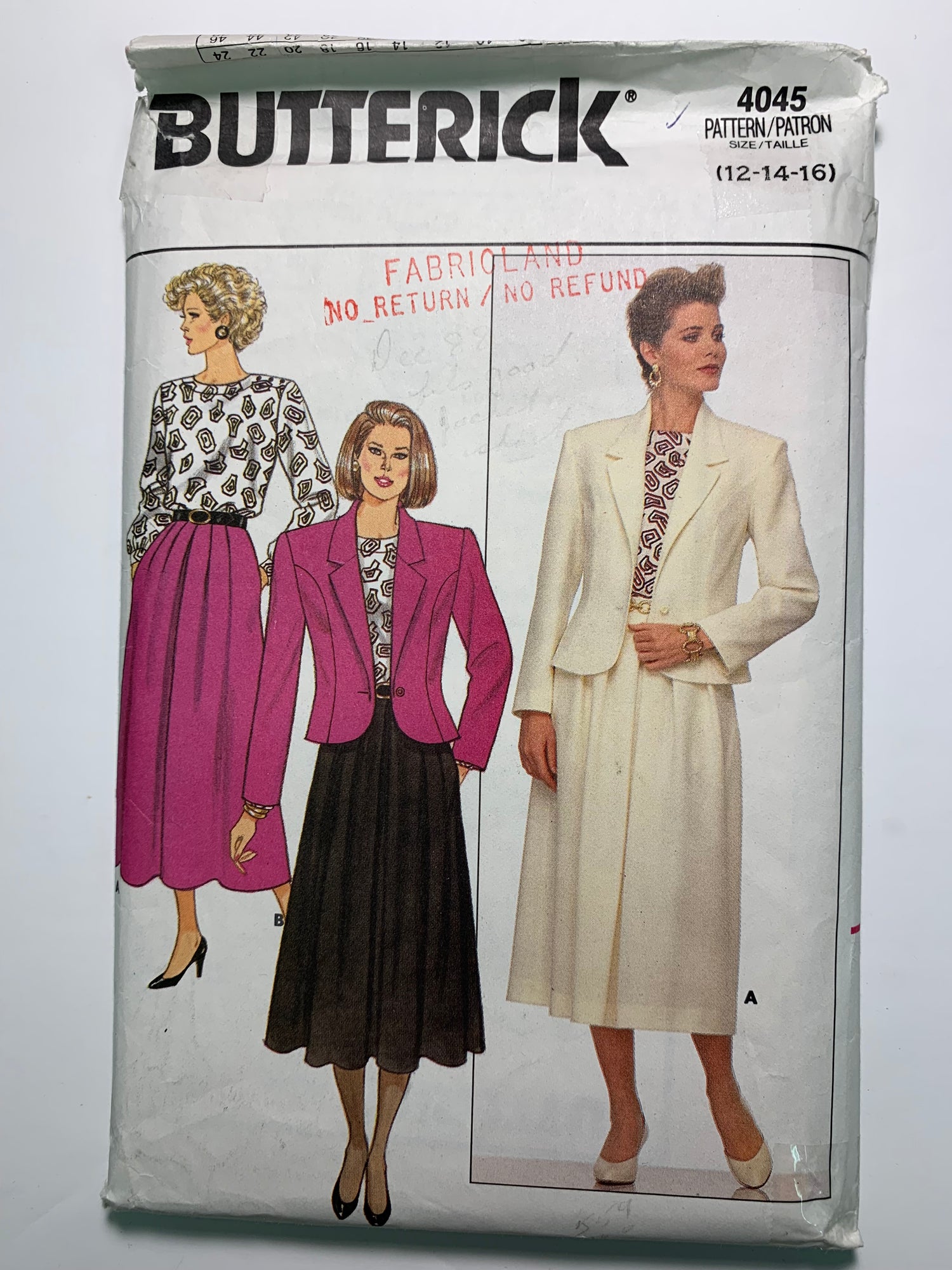 Butterick 4045 Misses' Petite Jacket, Skirt, Blouse, Size 12-16, Cut, Vintage 1986