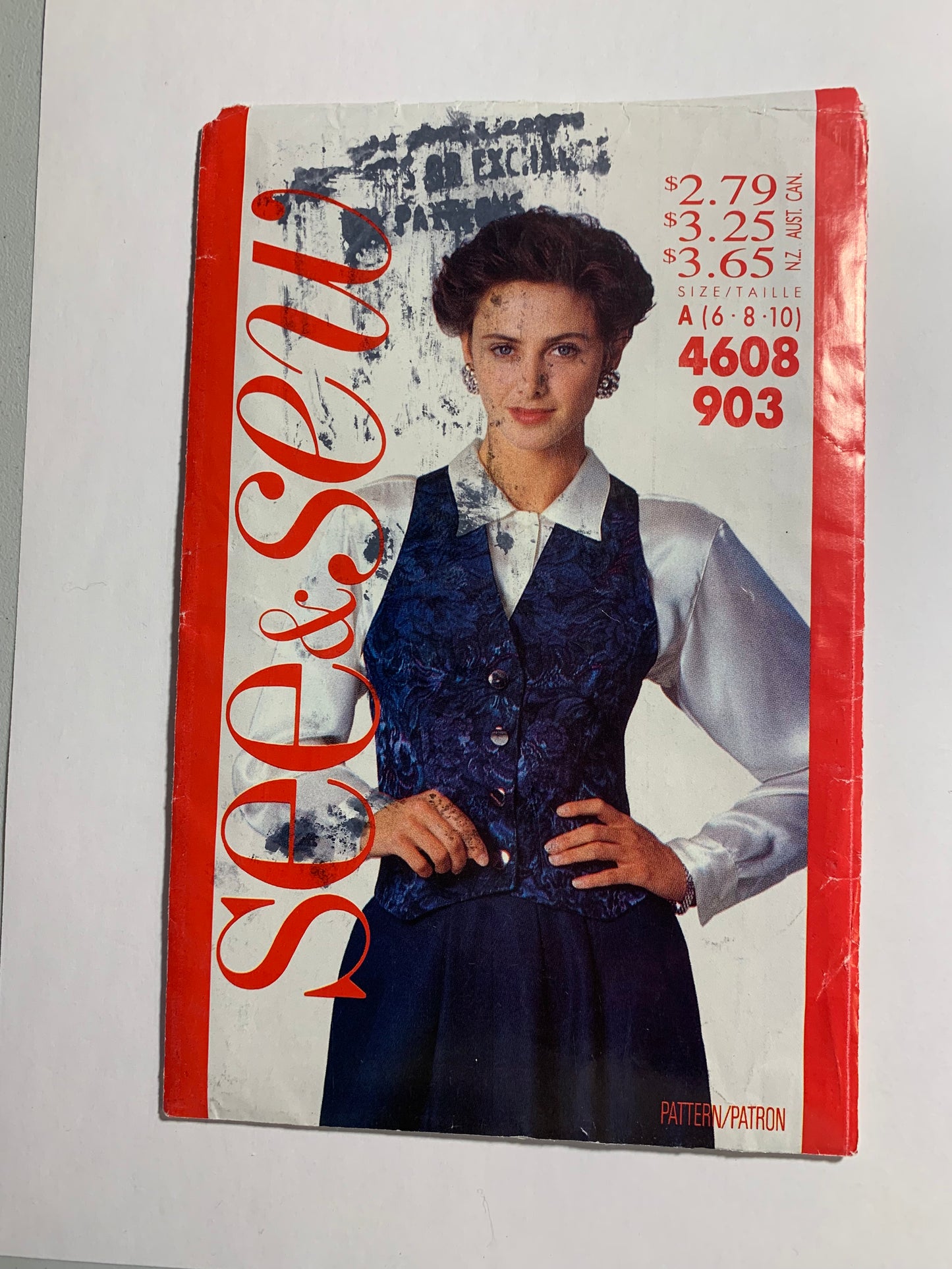 Butterick Sewing Pattern 4608 Misses' Lined Vest, Fitted, Sleeveless, Button Front, Size 6-10, Uncut, Vintage 1990