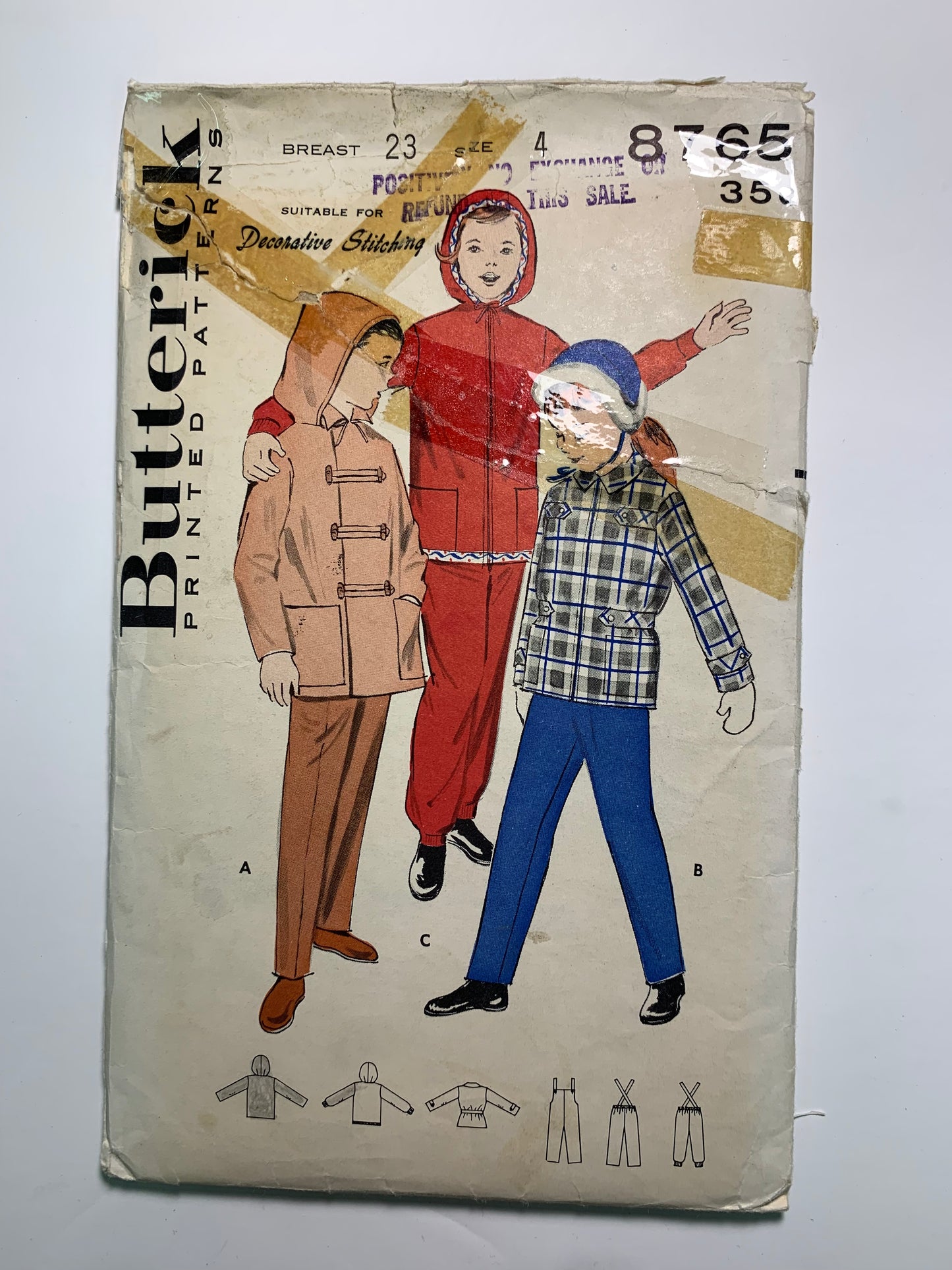 Butterick 8765 Girls' Snowsuits, Size 4, Cut, Vintage 1950