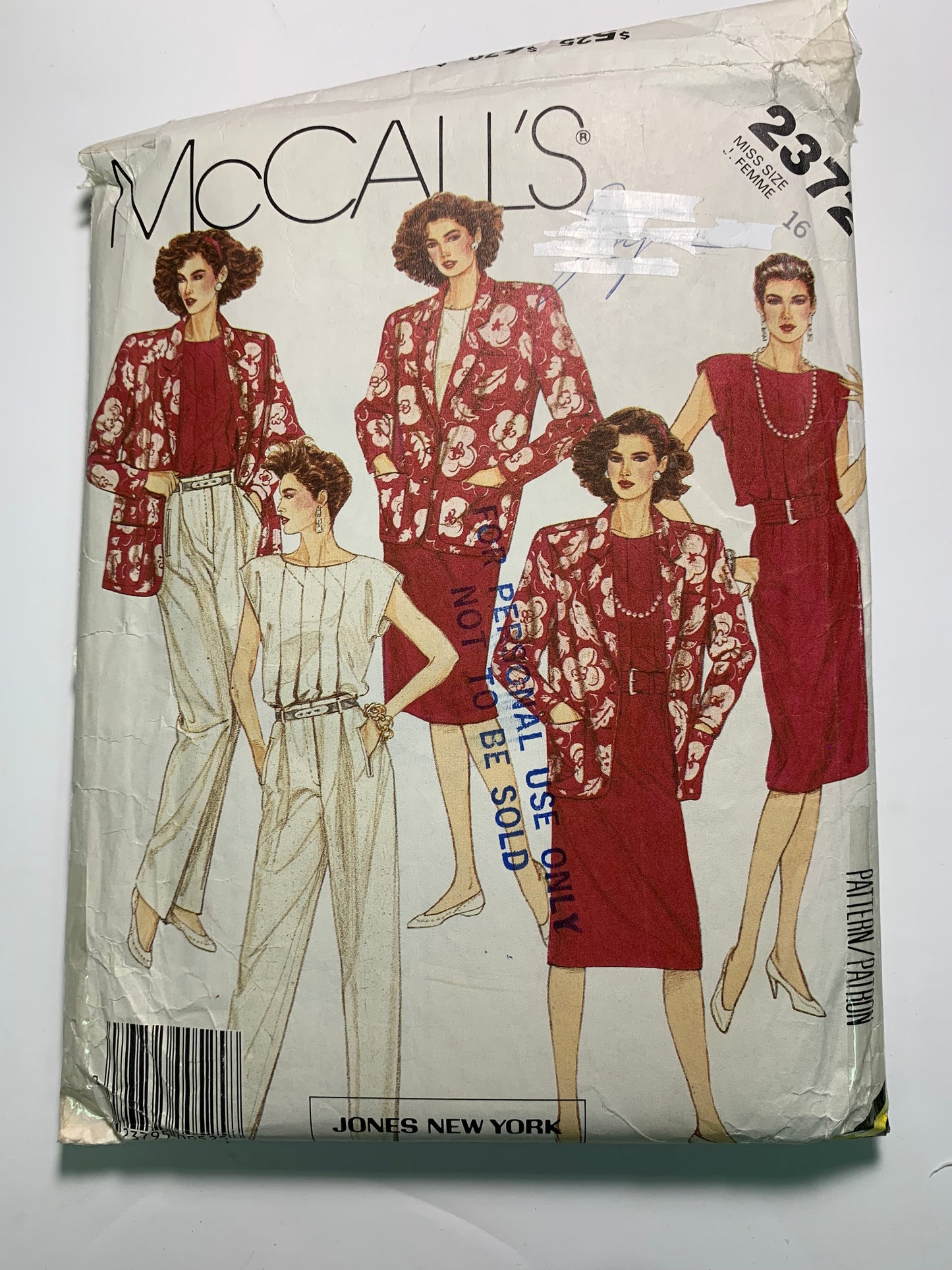 McCall's 2372 Misses' Jacket, Top, Skirt, Pants, Size 16, Uncut, Vintage 1986